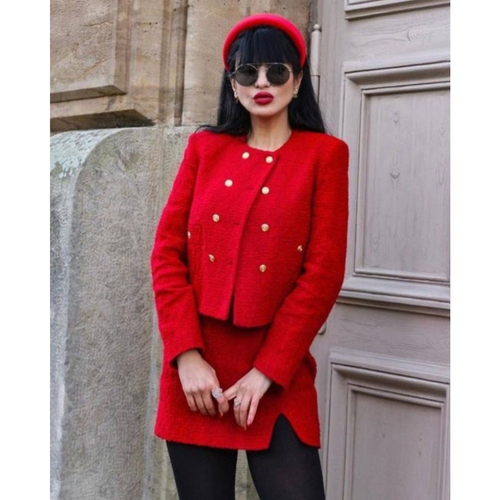 Zara ZARA Tweed Red Mini Skirt Red Slit With Belt Loops Size S Size 25" / US 0 / IT 36 - 3 Thumbnail