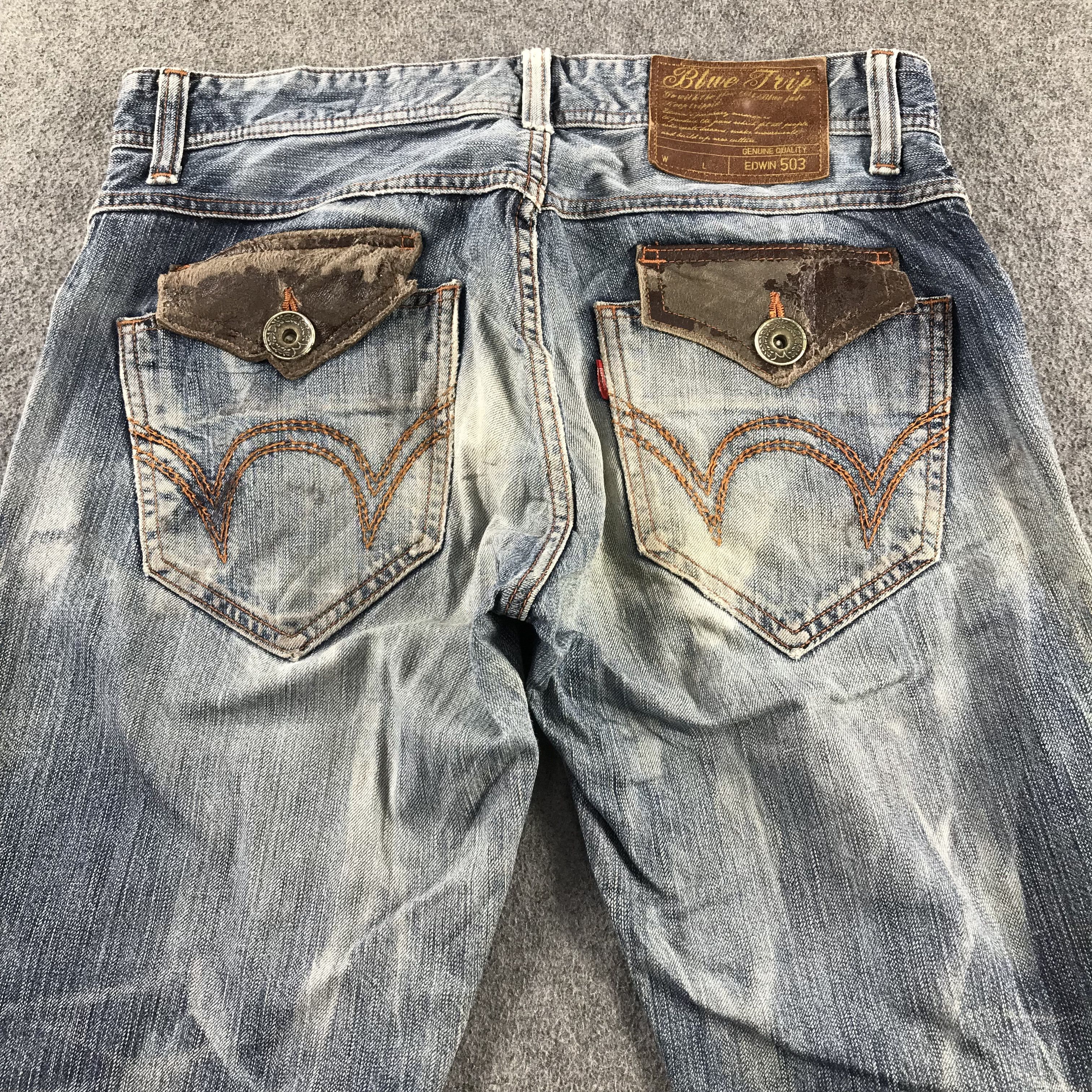 Edwin Edwin 503 Blue Trip Jeans Distress Faded Blue Denim KJ3429 Size US 32 / EU 48 - 4 Thumbnail