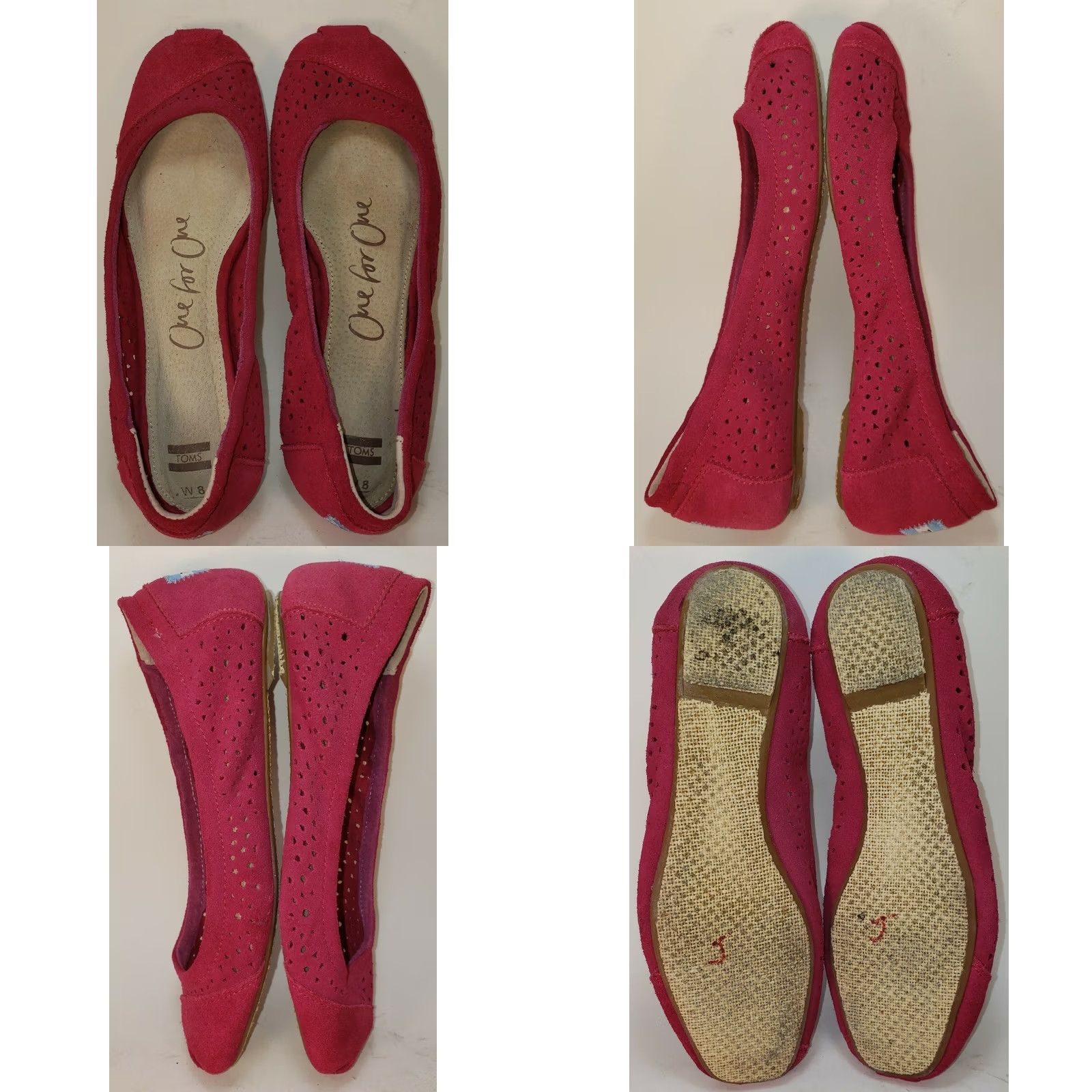 Vintage TOM'S Women's Flat US 8 M Suede Perforated Hot Pink Square Toe Slip-On Classic Perforated Flats Women’s")) Size US 8 / IT 38 - 8 Thumbnail