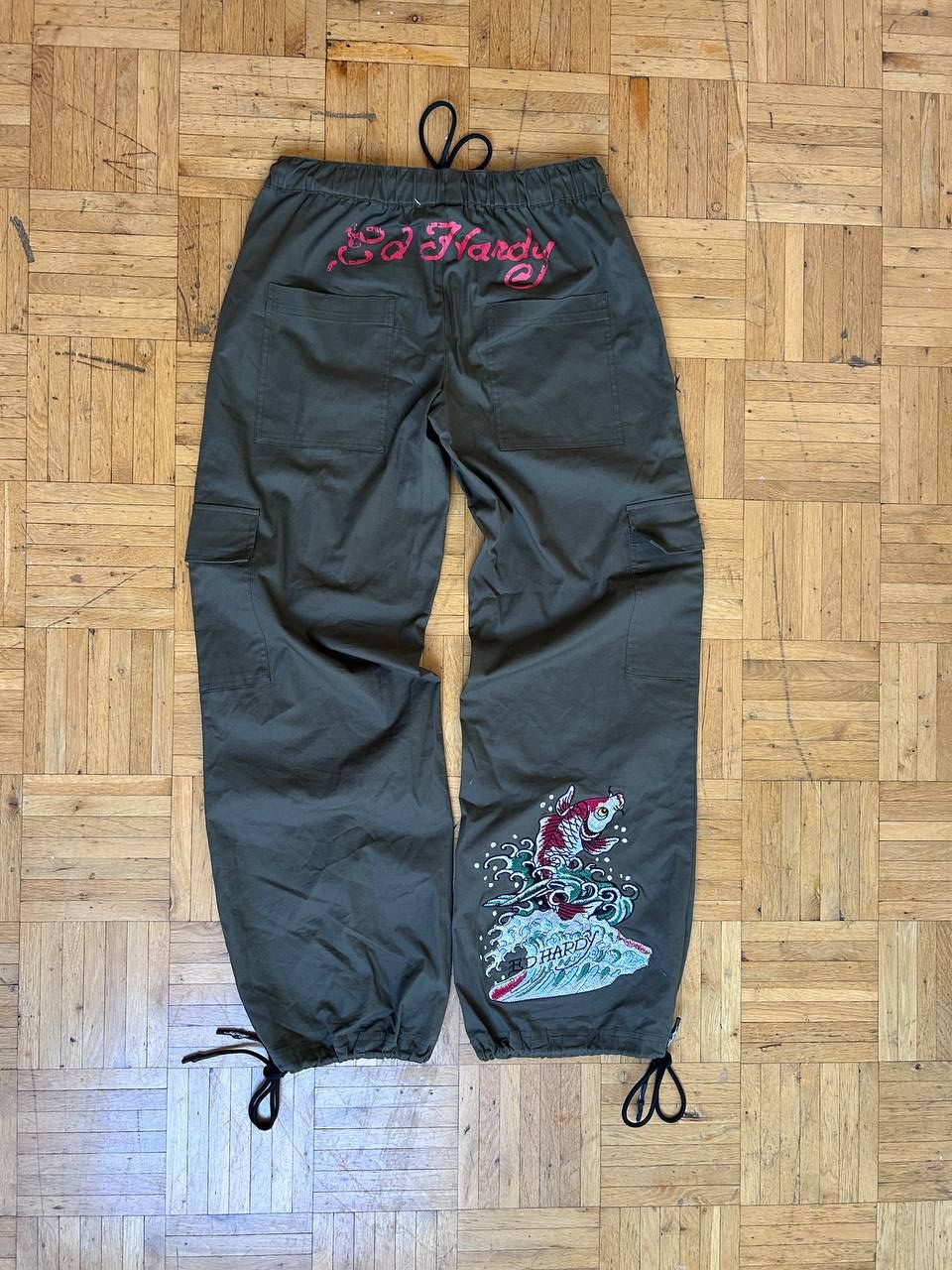 Ed Hardy Ed Hardy Pants Olive Logo Wide Leg Cargo Baggy Drill Size US 30 / EU 46 - 1 Thumbnail
