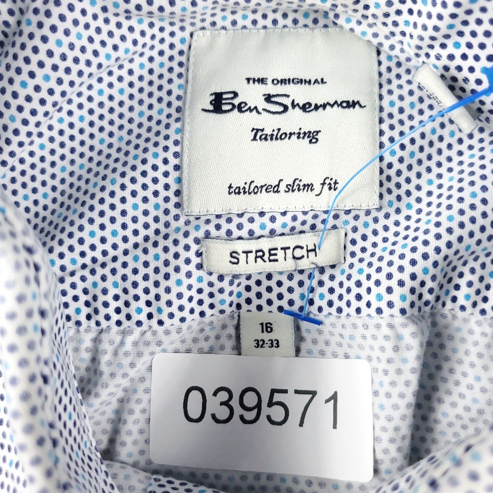 Ben Sherman Ben Sherman Dress Shirt Mens Size 16 Blue Polka Dot Long Sleeve Button Up Regular Fit Size 42R - 6 Thumbnail