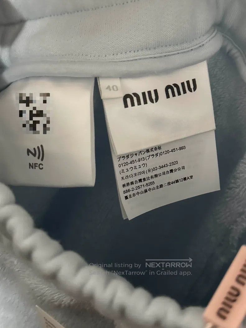 Miu Miu Miu Miu 40 Light blue logo letter flocking cotton casual sh Size 22" - 3 Thumbnail