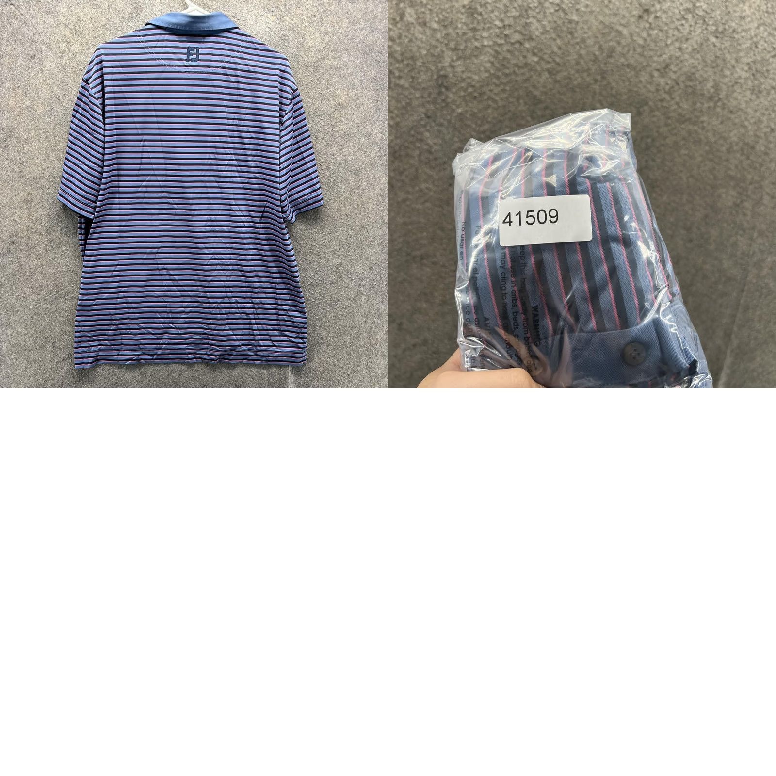 Footjoy FootJoy Polo Shirt Mens L Blue Stripe Golf Stretch Short Sleeve Polo Shirt Regular Size L Mens Blue Stripe Size US L / EU 52-54 / 3 - 8 Thumbnail