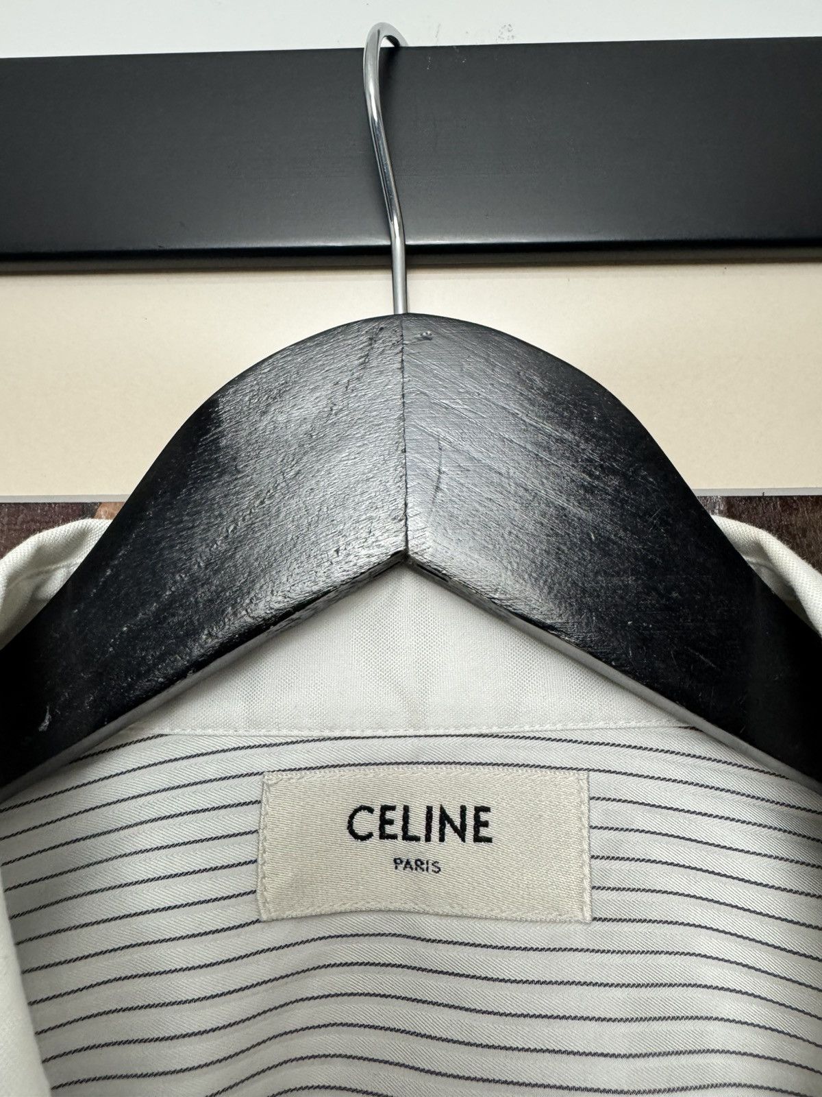 Celine Celine Button Up Triomphe Logo Cropped Boxy Stripes Shirt Size M / US 6-8 / IT 42-44 - 5 Thumbnail