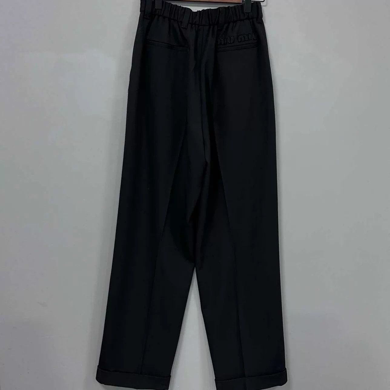 Miu Miu MIUMIU Women's Black Embroidered Logo Casual Trousers Size 26" / US 2 / IT 38 - 3 Thumbnail