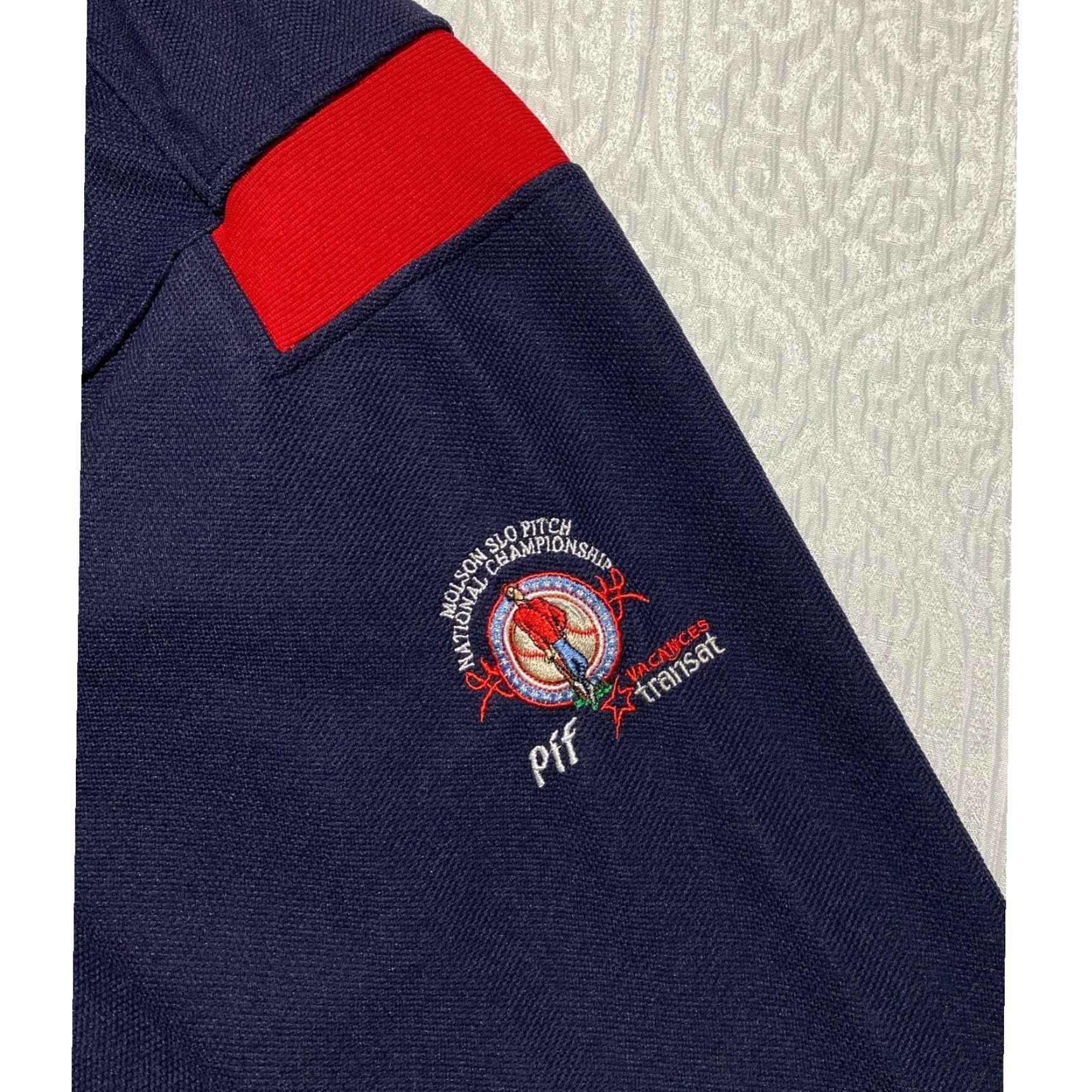 Vintage SPN Slo Pitch National Championship Pullover Jersey Mens XL 1/4 Zip Navy Red Blue Polyester Knit Pockets 100% Sweatshirt? Size US XL / EU 56 / 4 - 4 Thumbnail