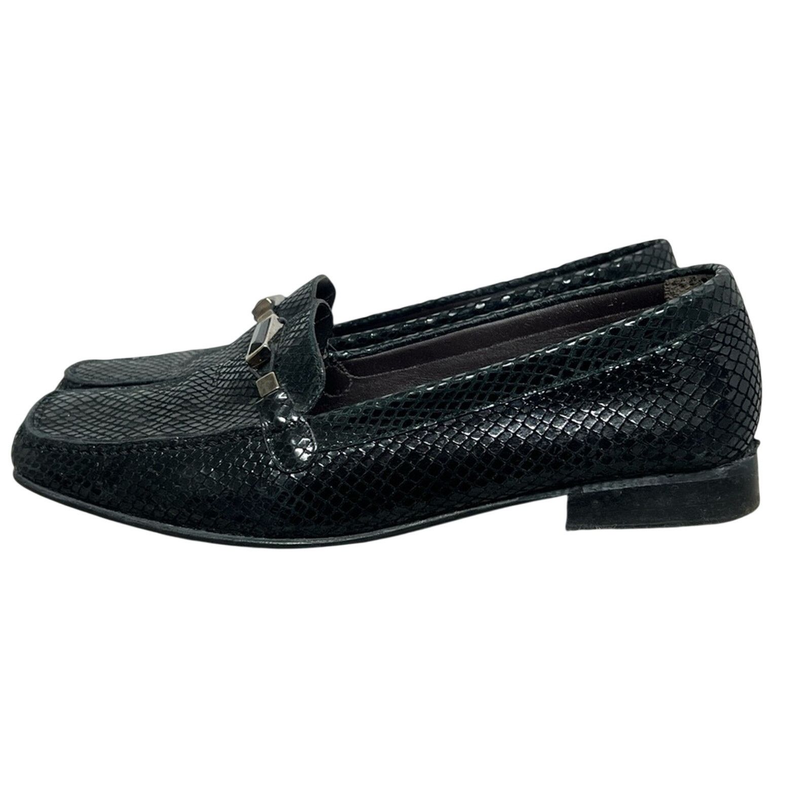 Stuart Weitzman Stuart Weitzman Leather Snakeskin Square Toe Loafers Onyx Size US 7.5 / IT 37.5 - 5 Thumbnail