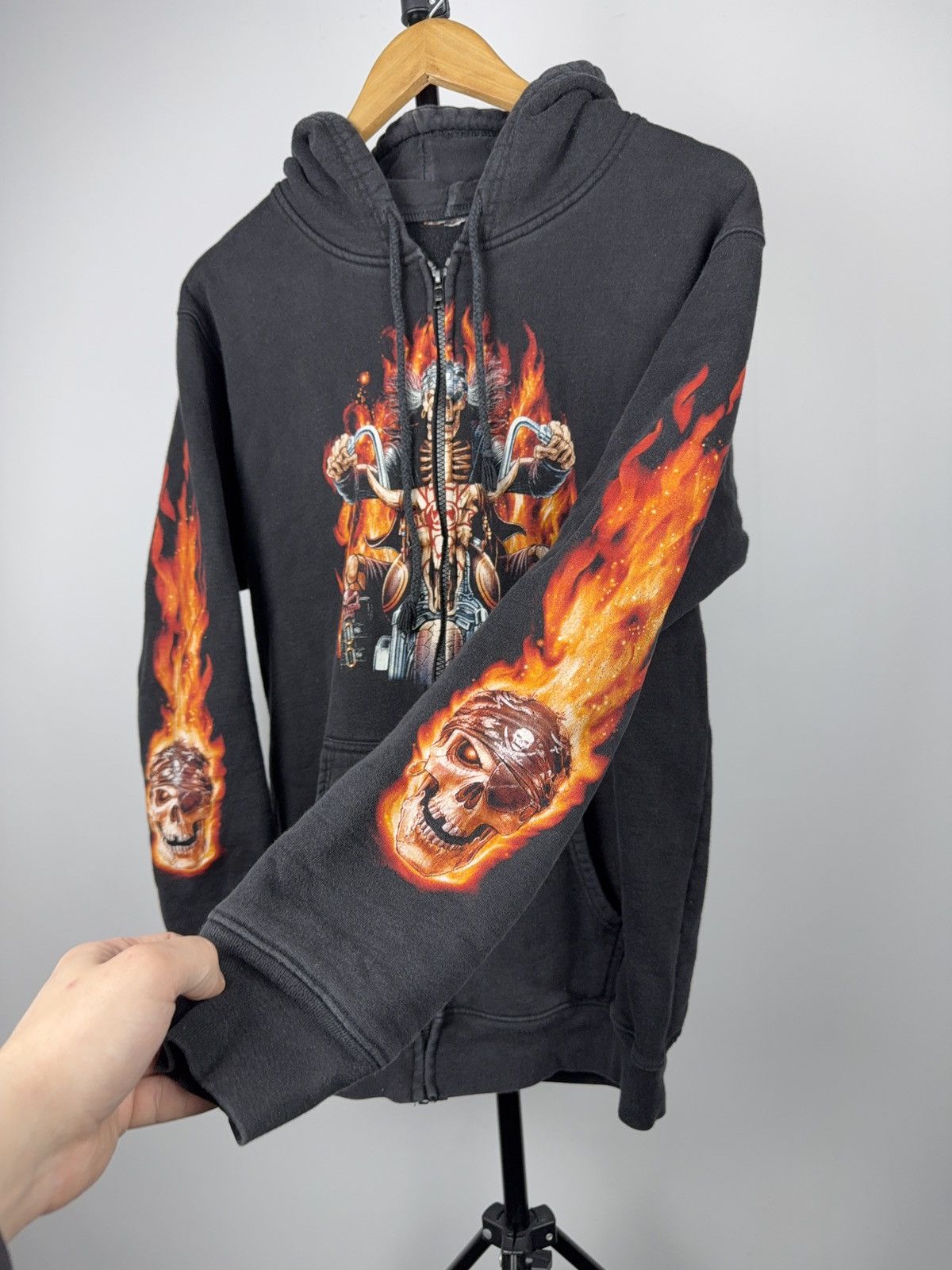 Harley Davidson Flaming Skull Biker Zip Hoodie Chopper Motorcycle Graphic Size US M / EU 48-50 / 2 - 3 Thumbnail