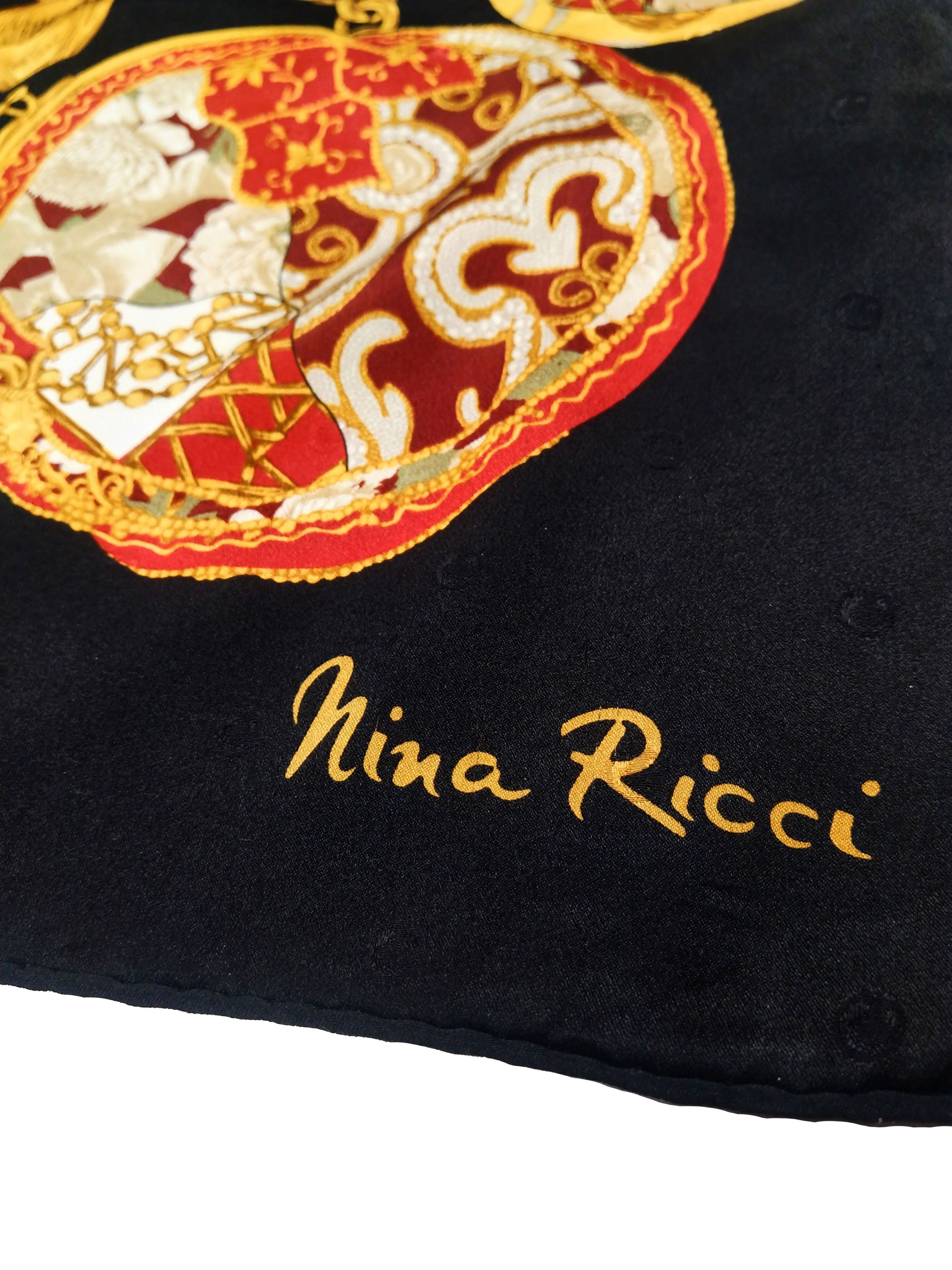 Nina Ricci Vintage 80s Nina Ricci black-gold big silk scarf shawl Size ONE SIZE - 3 Thumbnail