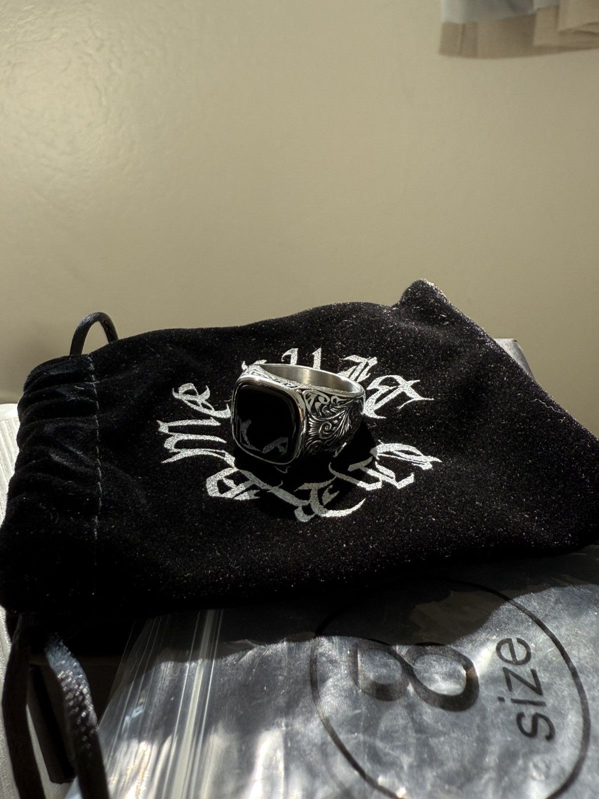 Jewelry Stainless steel ring w/ black gemstone by Chrome Cult Size ONE SIZE - 2 Thumbnail