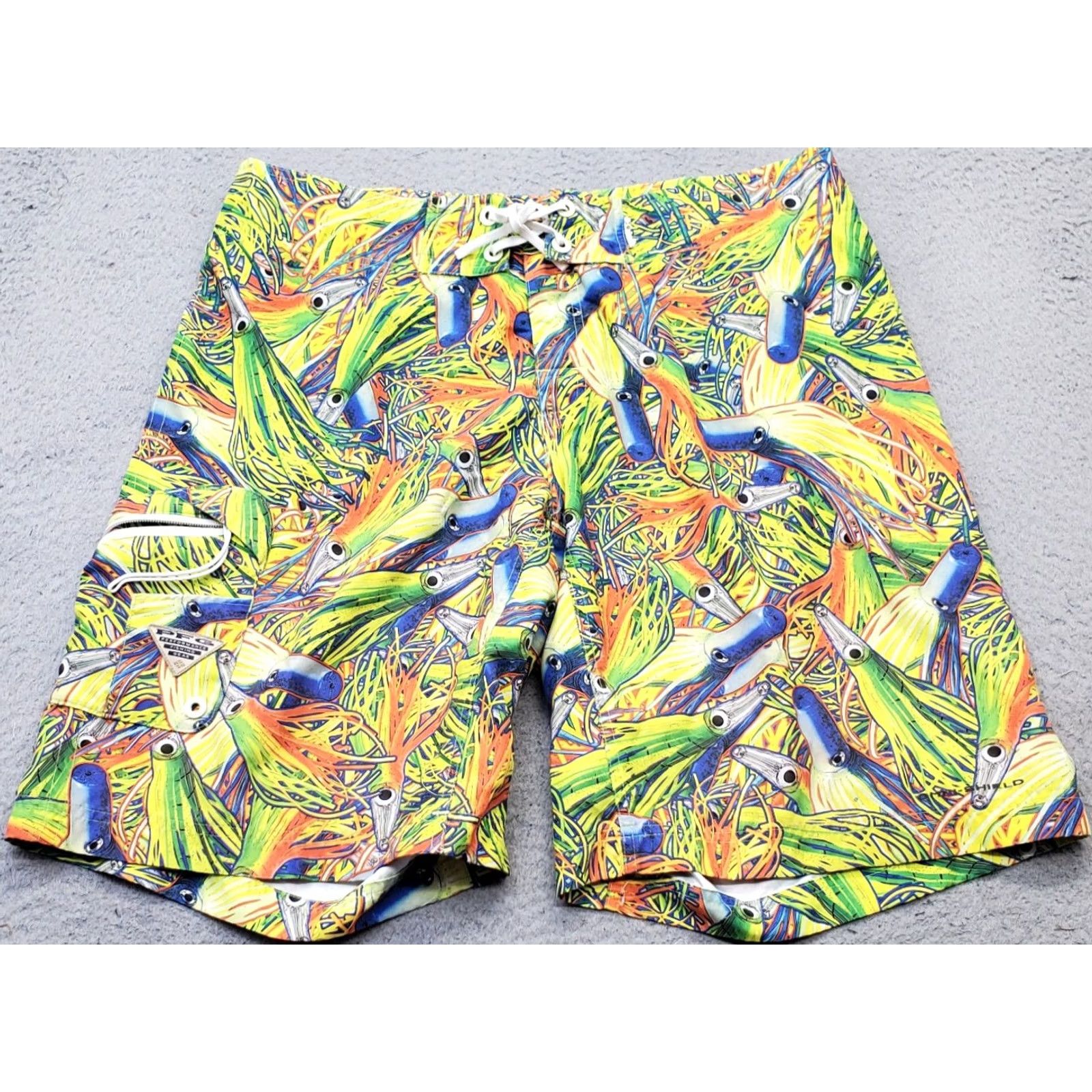 Vintage Columbia Mens 38 Multi Squid Lure Print PFG Fishing Board Shorts Shirt Bottom Mens Size US 38 / EU 54 - 2 Thumbnail