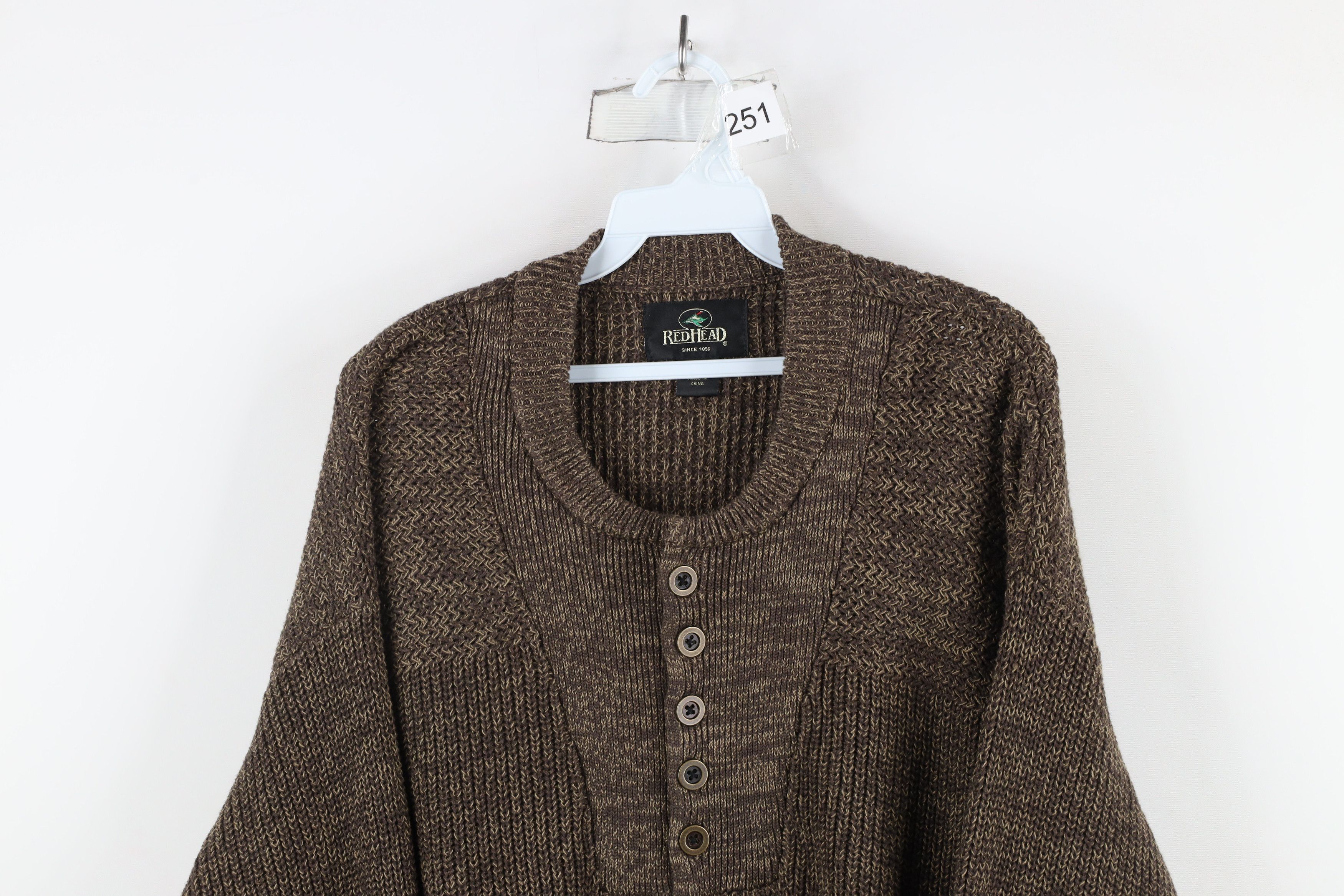 Vintage Vintage 90s Streetwear Ribbed Knit Henley Sweater Brown Size US XL / EU 56 / 4 - 2 Thumbnail