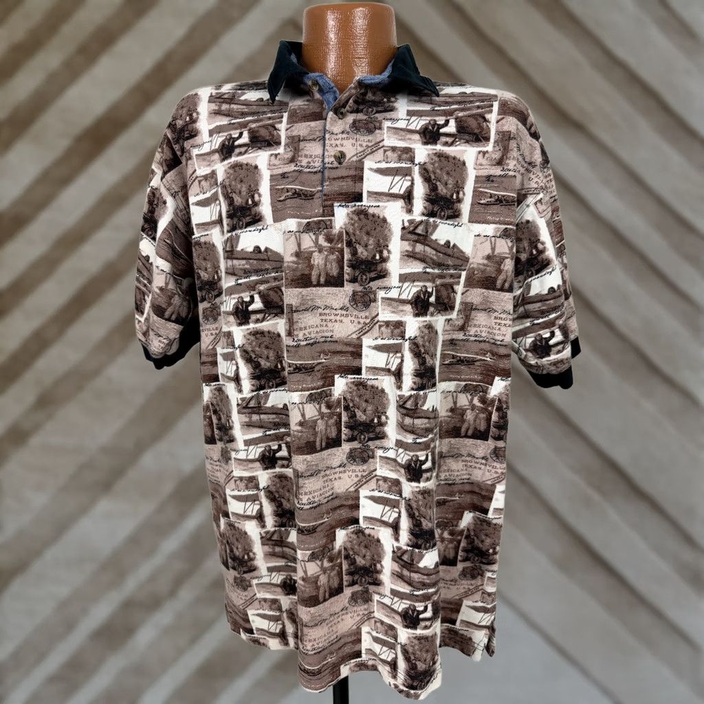 Vintage VINTAGE Knights of Round Table Polo Shirt Mens M Beige 90s Oversized Lightweight Knit Summer Spring Fall 90s Transport Retro Shirt Size US M / EU 48-50 / 2 - 1 Thumbnail