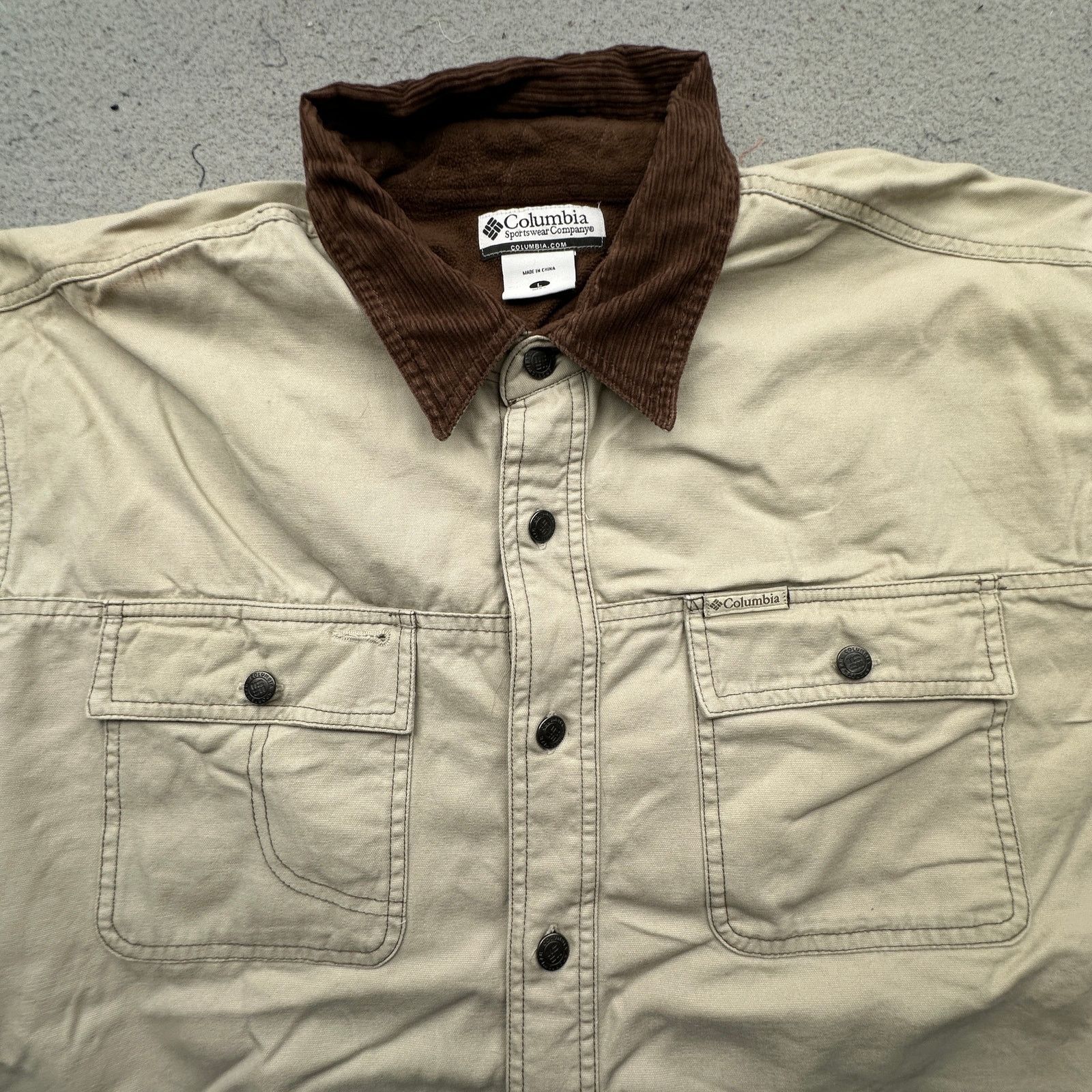 Columbia Columbia Fleece Lined Button Canvas Shirt Men Large Brown Size US L / EU 52-54 / 3 - 16 Thumbnail