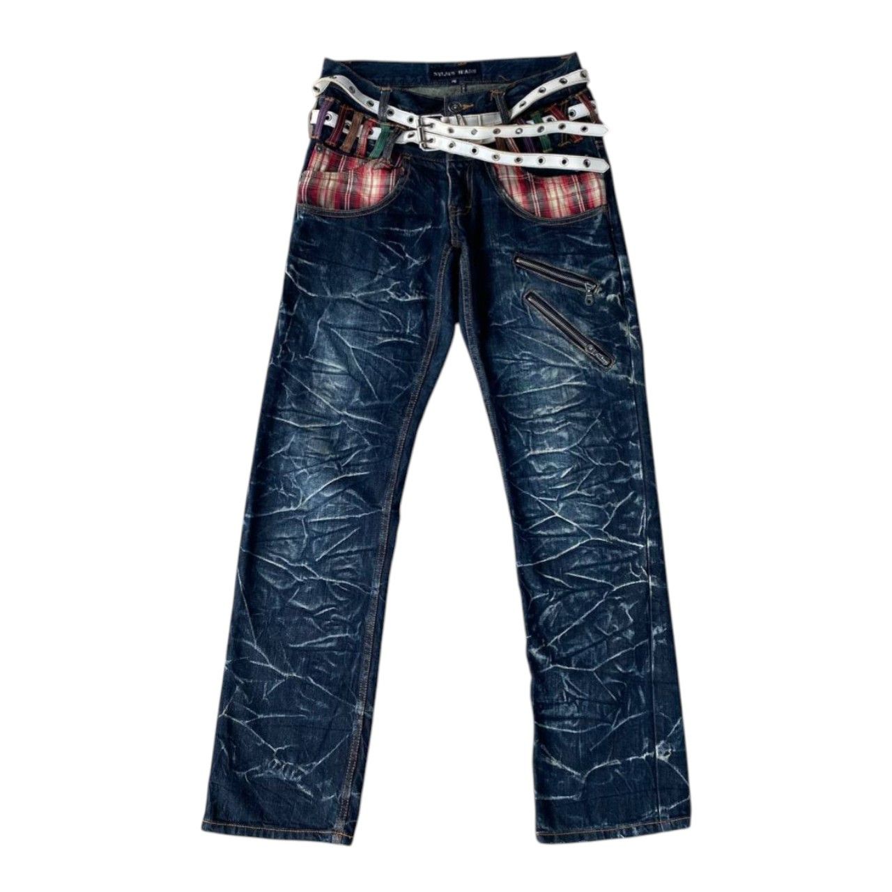 Japanese Brand Harajuku Y2K Nylaus Japan Double-Waist Belted Jean Ghostclaw Size US 29 - 2 Thumbnail