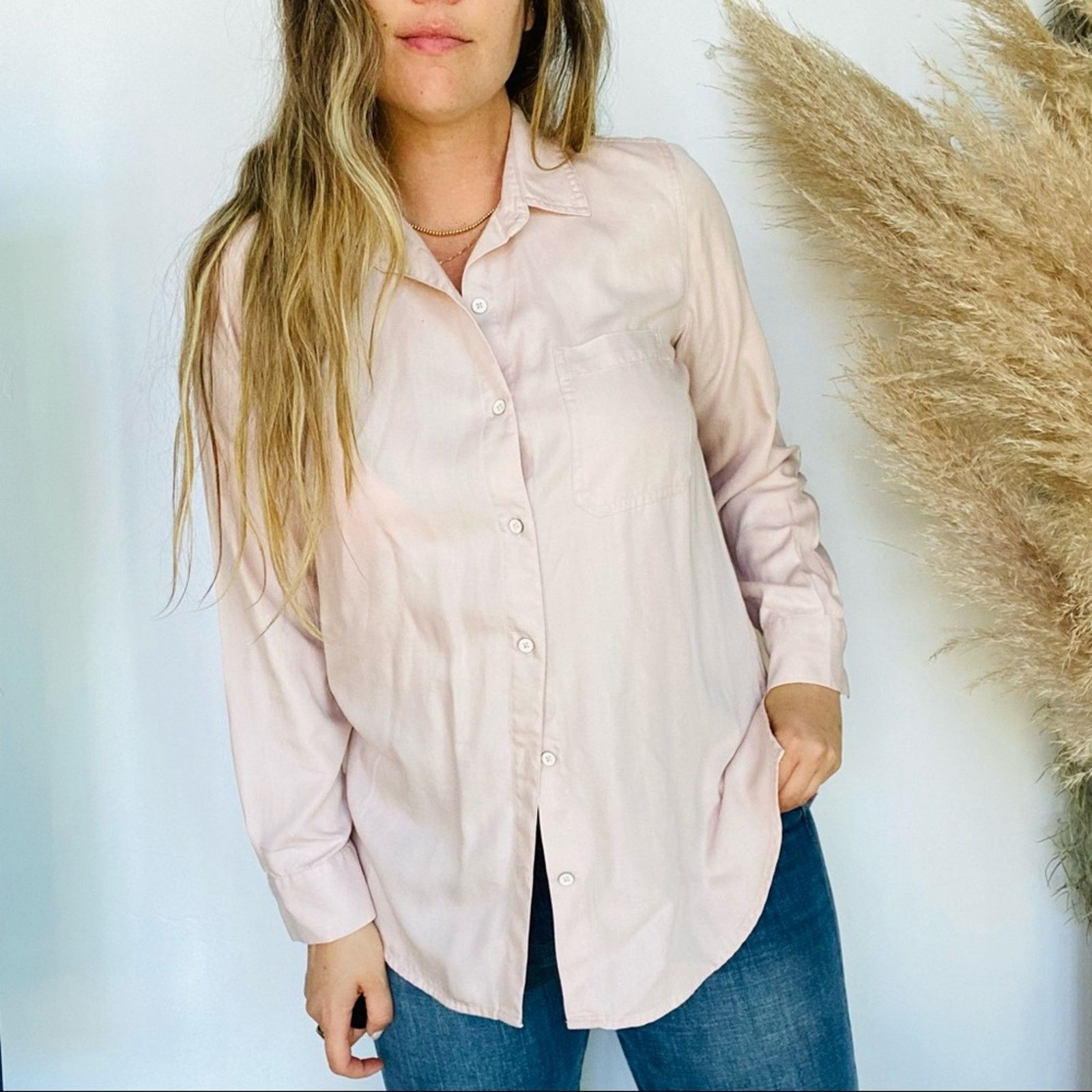 Old Navy NEW OLD NAVY Blush Soft Pink Tencel Button Shirt Top Blouse Size M / US 6-8 / IT 42-44 - 3 Thumbnail
