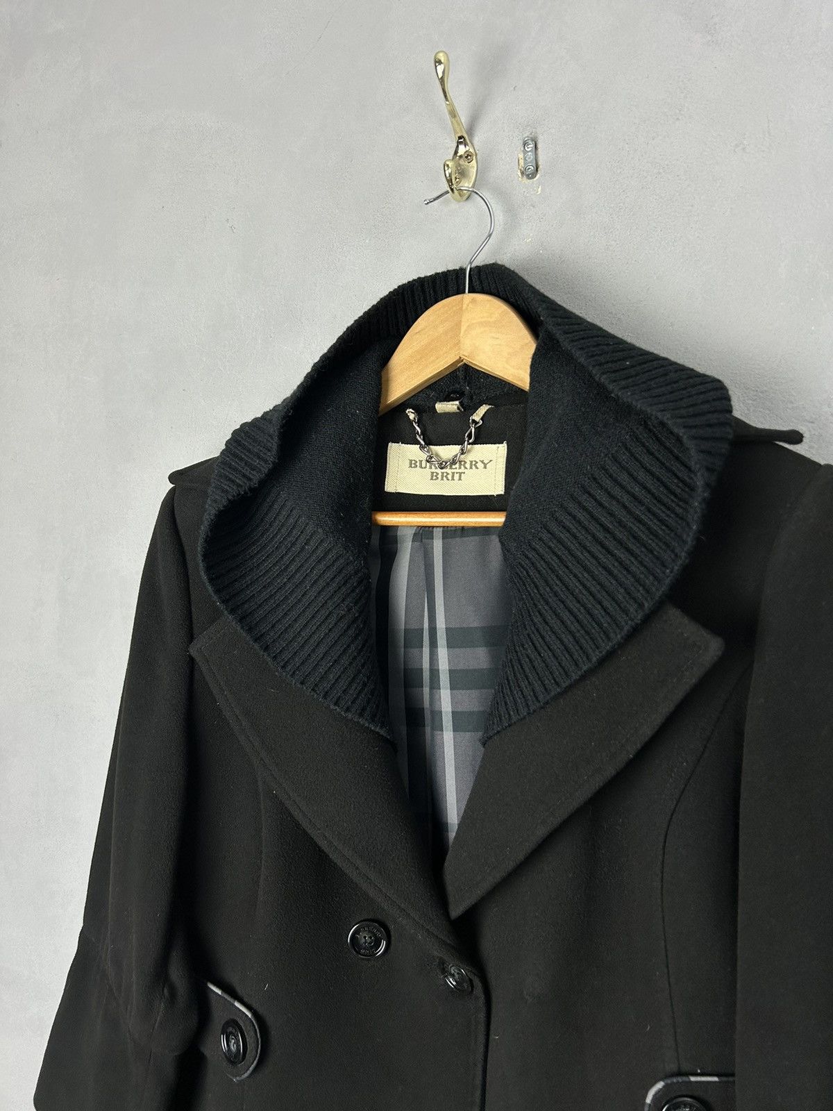Burberry Burberry Brit Wool Coat Black Women’s Double Breasted Knit Size XL / US 12-14 / IT 48-50 - 4 Thumbnail