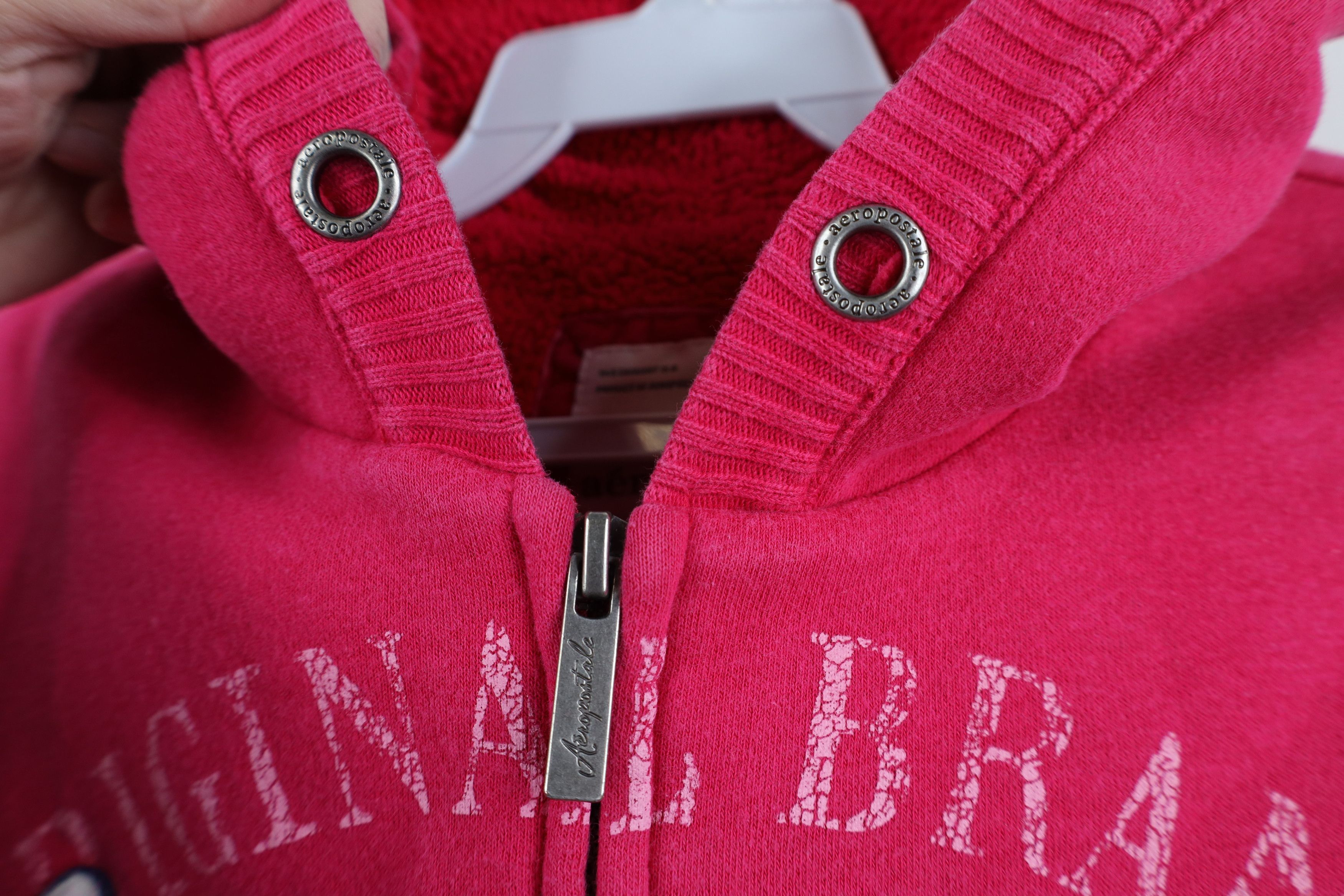 Aeropostale Vintage 90s Y2K Aeropostale Pile Fleece Lined Hoodie Pink Size XS / US 0-2 / IT 36-38 - 5 Thumbnail