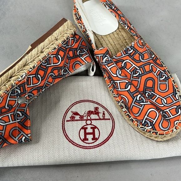 Hermes Hermes Printed Woven Chain Jute Espadrille Flats Size US 8 / IT 38 - 11 Thumbnail