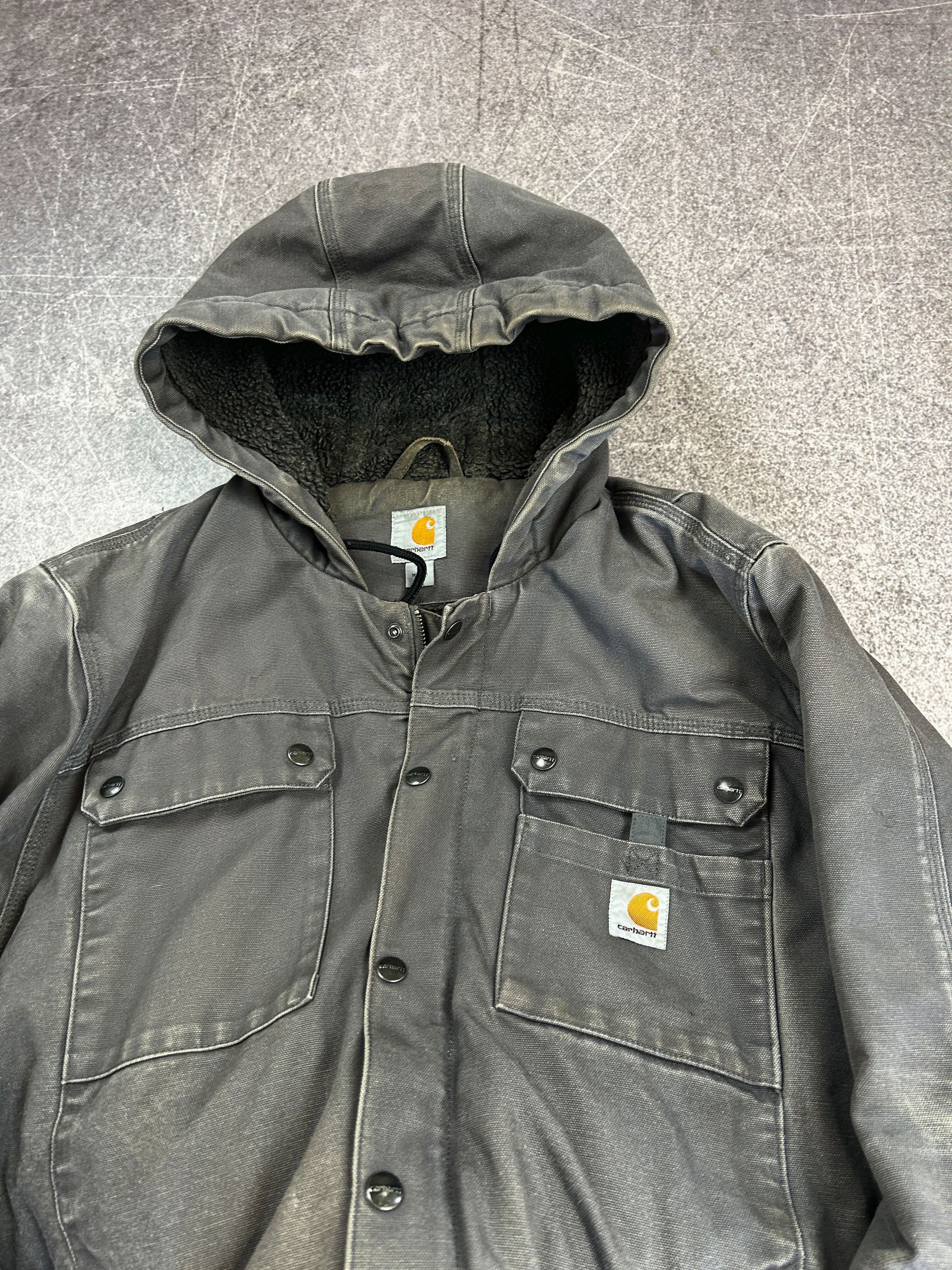 Carhartt Carhartt Hooded Duck Canvas Work Jacket Faded Distressed Size US L / EU 52-54 / 3 - 6 Thumbnail