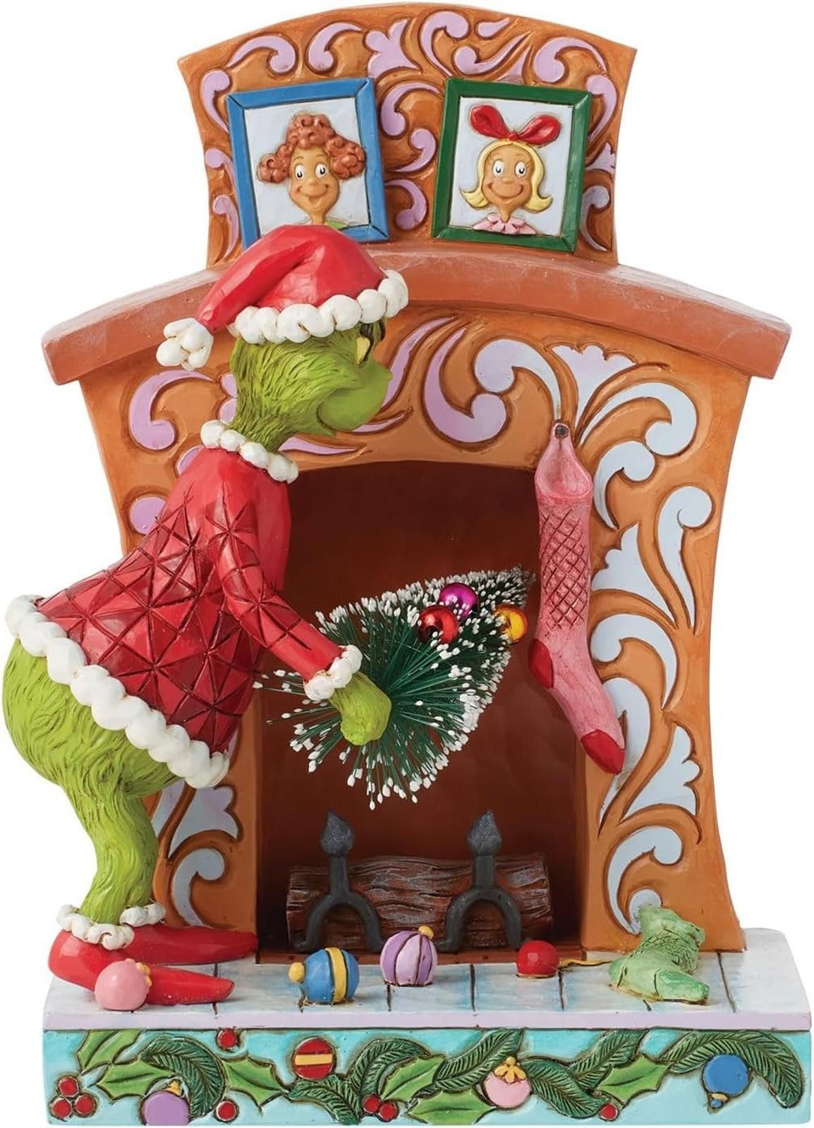 Designer Dr. Seuss Santa Grinch Pushing Tree Up Chimney Figurine Size ONE SIZE - 1 Thumbnail