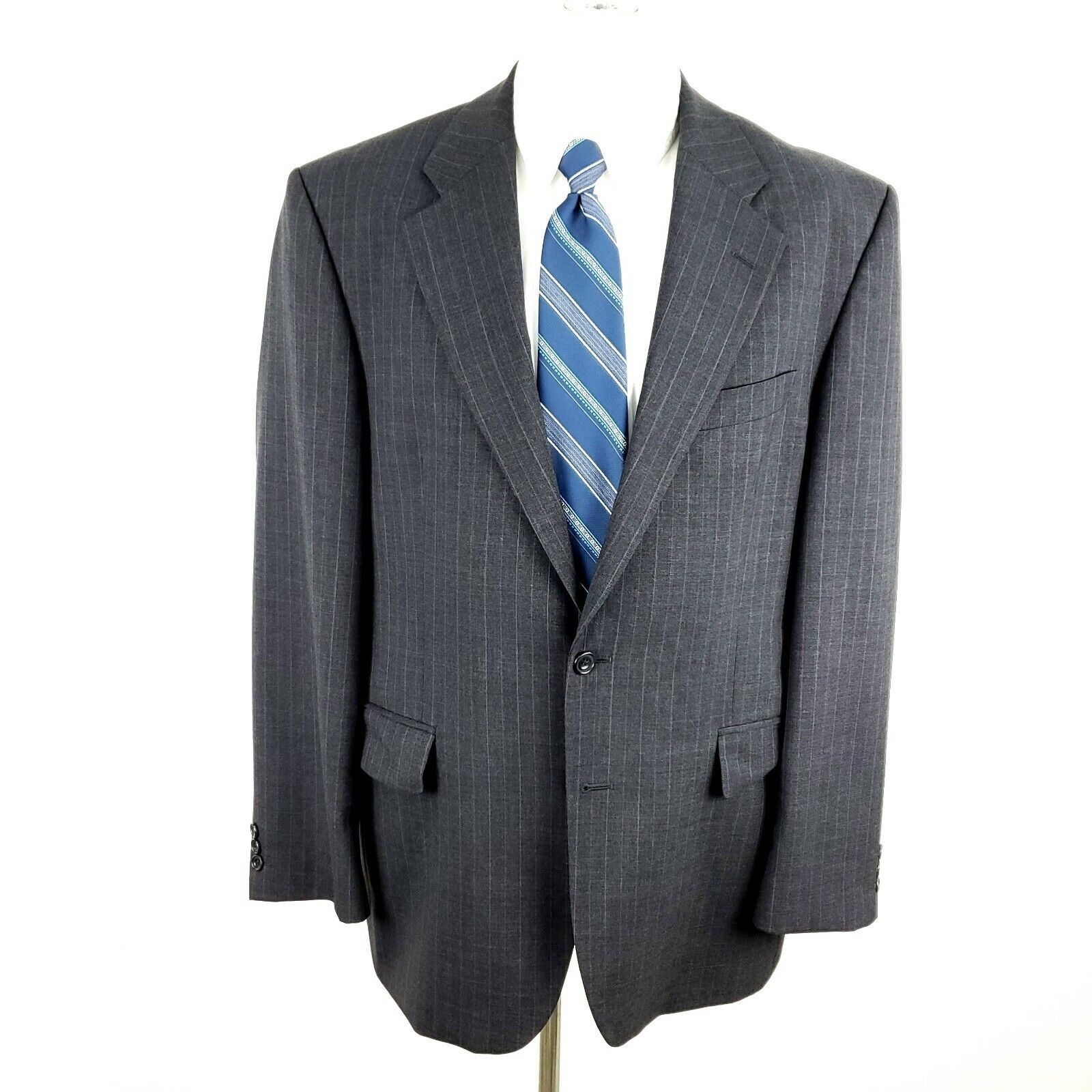 Savile Row Alexandre London Savile Row 40R 2 Button Stripe Gray Wool Su Size 40R - 3 Thumbnail