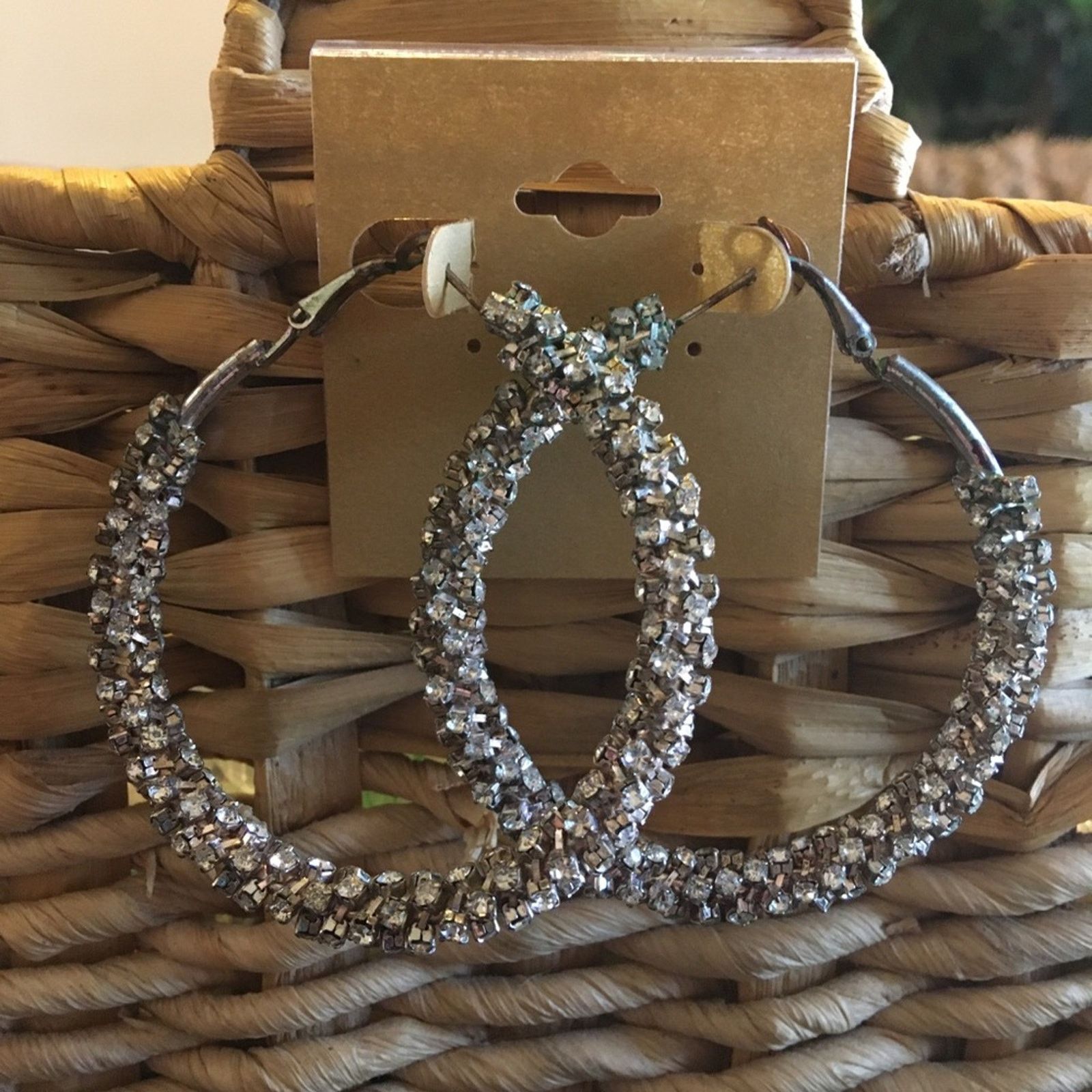 Vintage Vintage twisted rhinestone mesh large hoop earring Size ONE SIZE - 1 Thumbnail