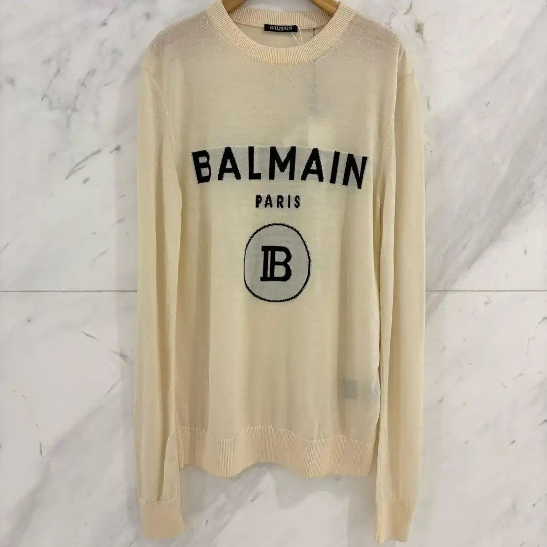 Balmain Xs Size Beige Wool Brandlogo Women's Long Sleeve Mid-Length Pullover, Women's