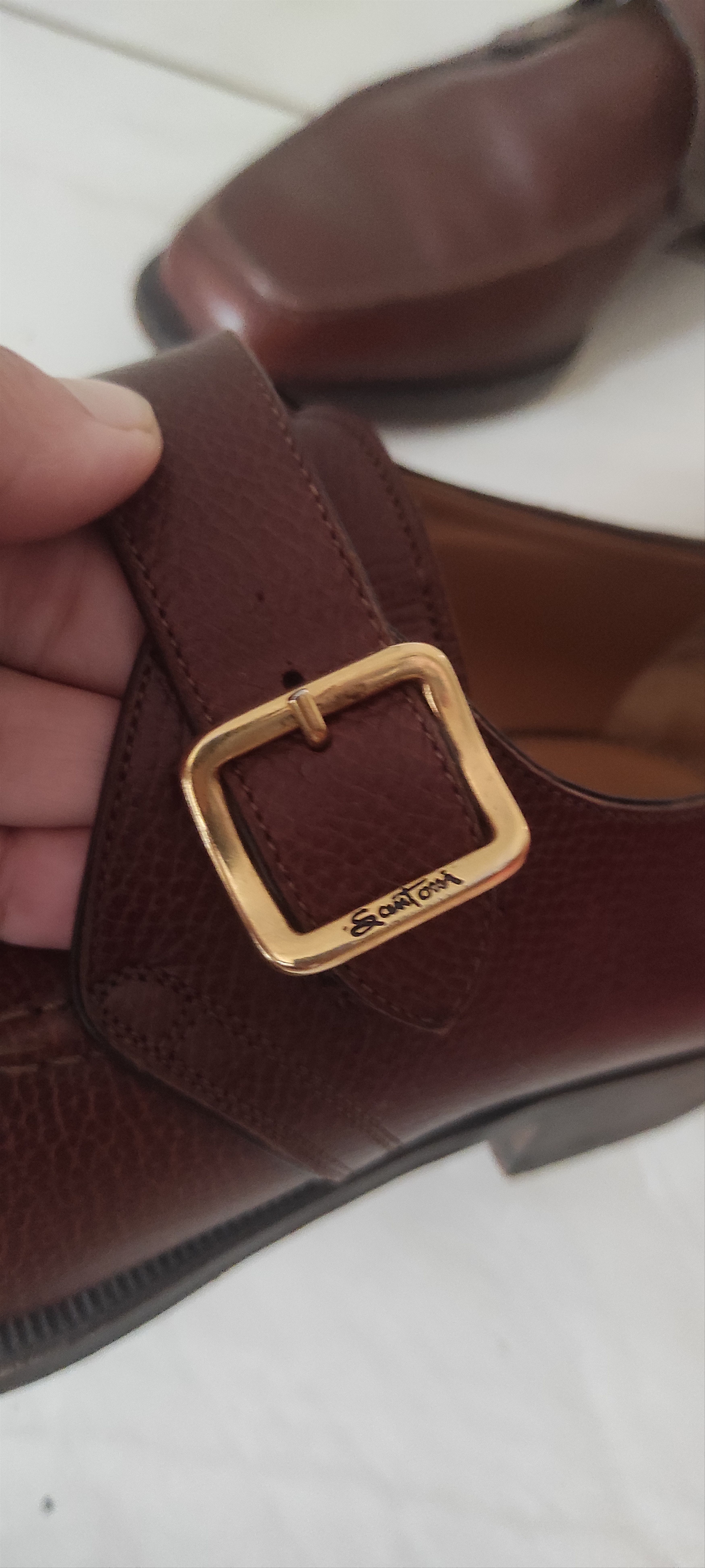 Santoni Santoni Strap Brown Leather Slip On Dress Shoes Size US 8.5 / EU 41-42 - 11 Thumbnail
