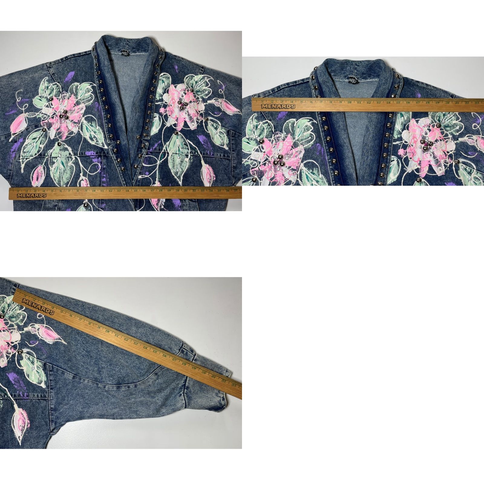 Denime VINTAGE Women's Denim Jacket Americana 80s Floral Blue Size L Jacket Womens 80s Americana Floral Denim Pockets Size L / US 10 / IT 46 - 10 Thumbnail