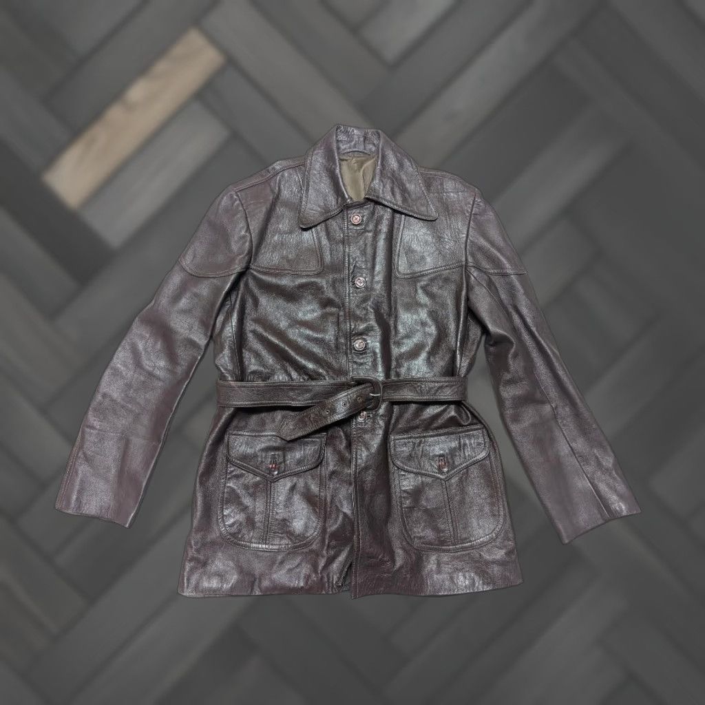 Vintage VINTAGE leather coat SHERLOCK style belted trenchcoat brown S Men Overcoat XS Brown 38 Chest 21" 32" 18" 26" Size US S / EU 44-46 / 1 - 1 Thumbnail