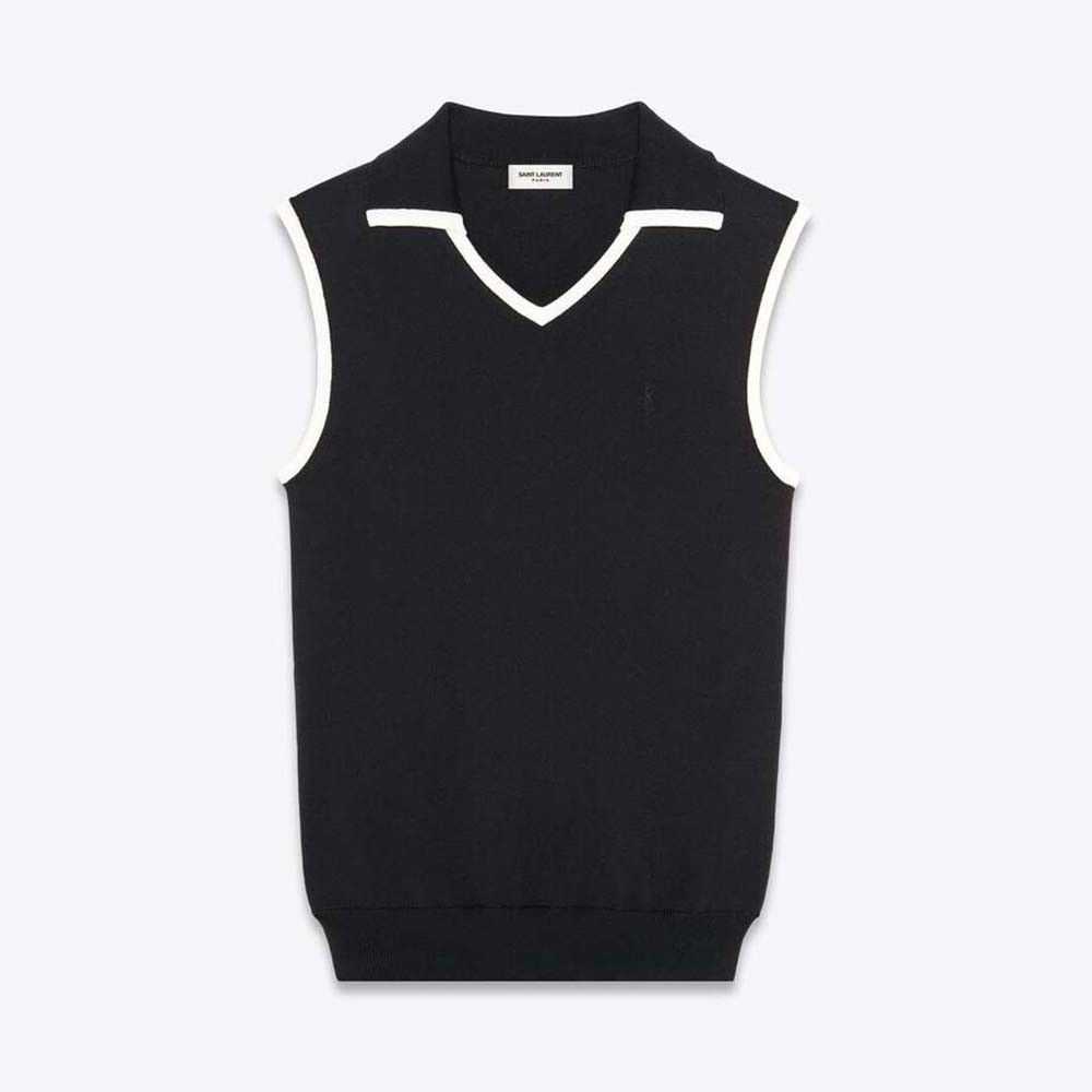 Saint Laurent Paris CASSANDRE sleeveless polo sweater in knit Size L / US 10 / IT 46 - 1 Preview