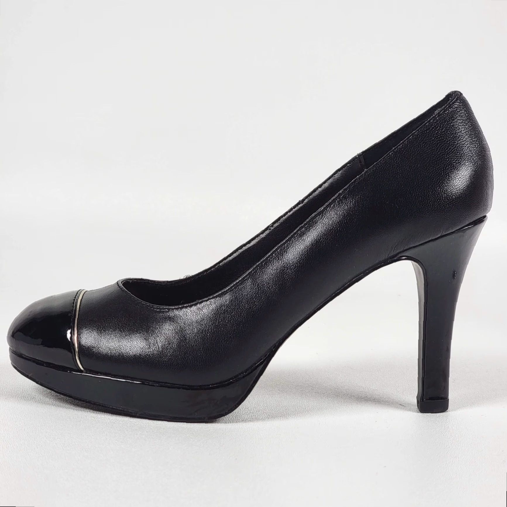 Vintage Tahari Laurie Womens Size 7 Black Leather Cap Toe 4" Heels Pumps Dress Shoes Leather Patent Leather Cap Toe Stiletto Womens Shoes Size M / US 6-8 / IT 42-44 - 7 Thumbnail