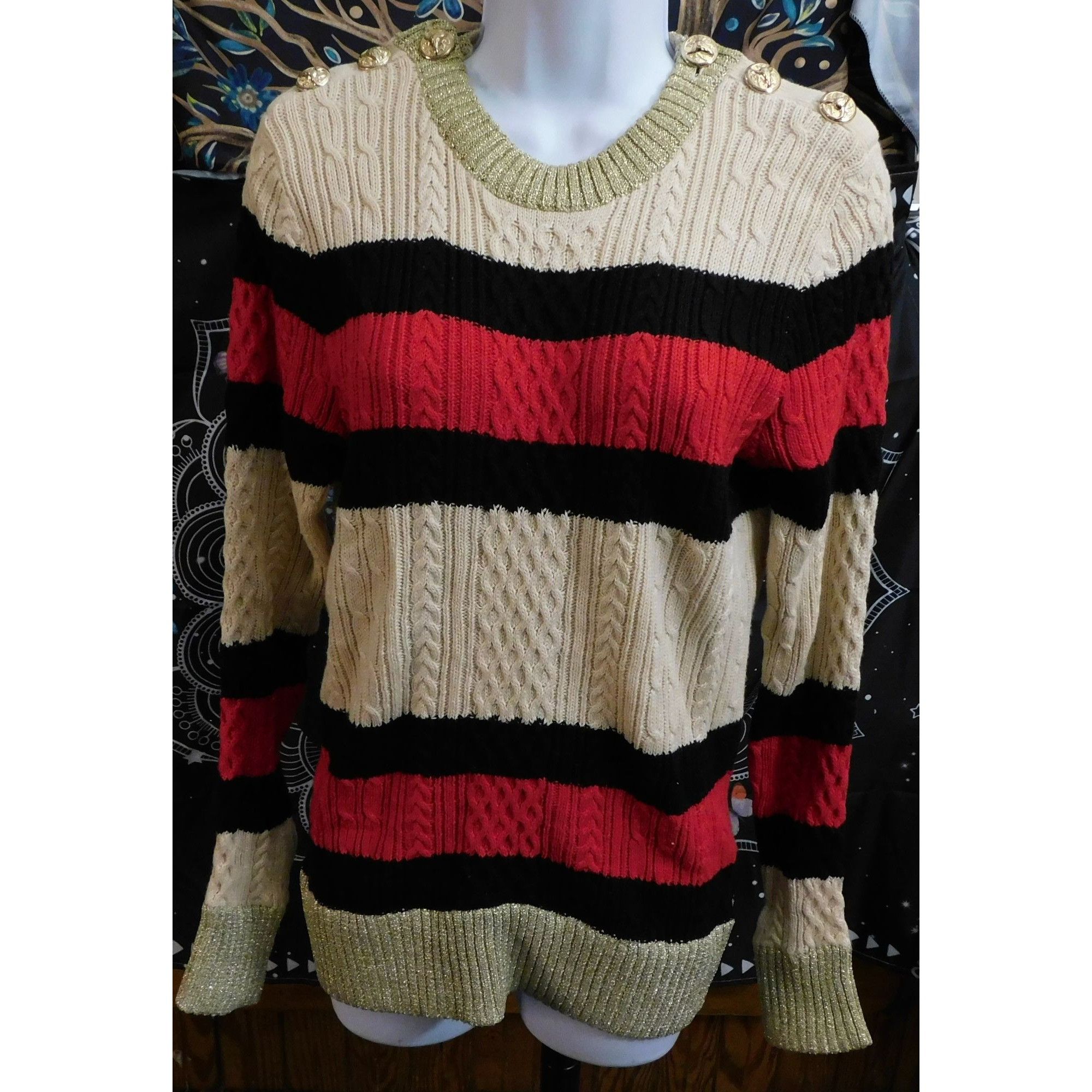 Other Preppy Sweewe Paris Cable Knit Striped Sweater Size S / US 4 / IT 40 - 1 Thumbnail