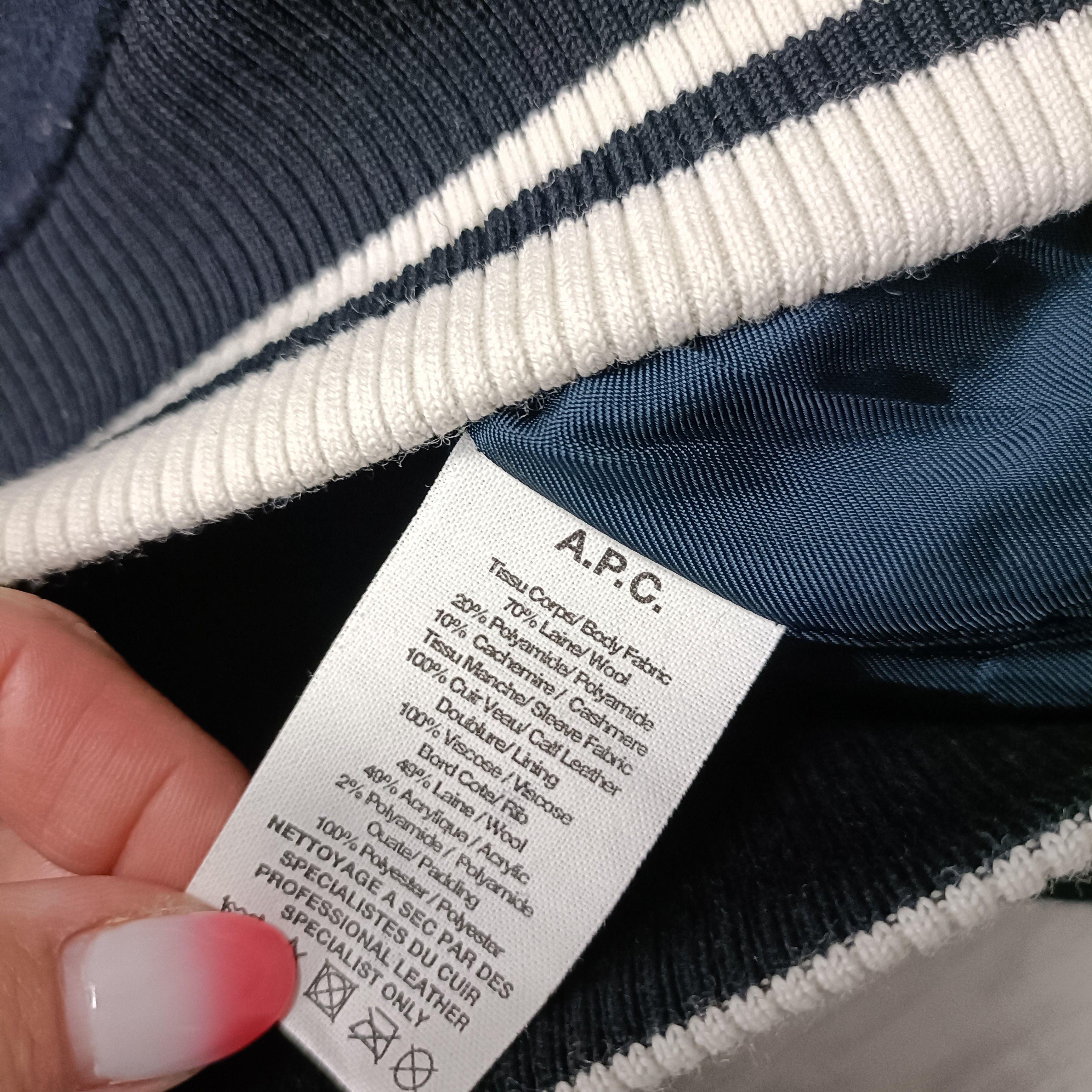 A.P.C. Men's Navy/Black Wool Cashmere Calf Leather Jacket ! size M Size US M / EU 48-50 / 2 - 8 Thumbnail