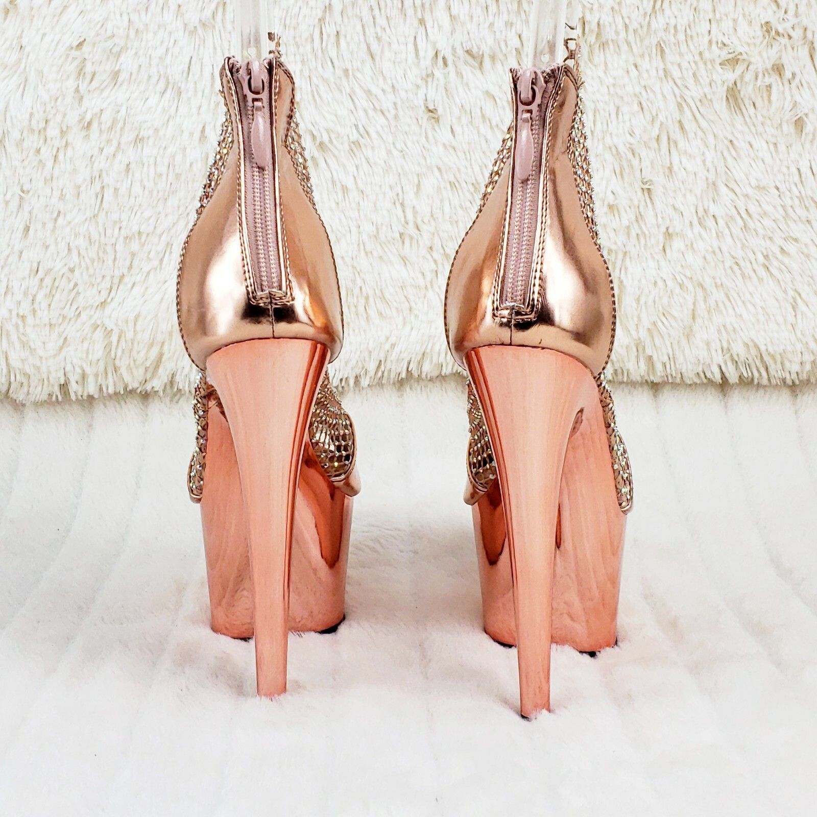 Adore 765RM Rose Gold Rhinestone Mesh Platform Sandals 7 Hi