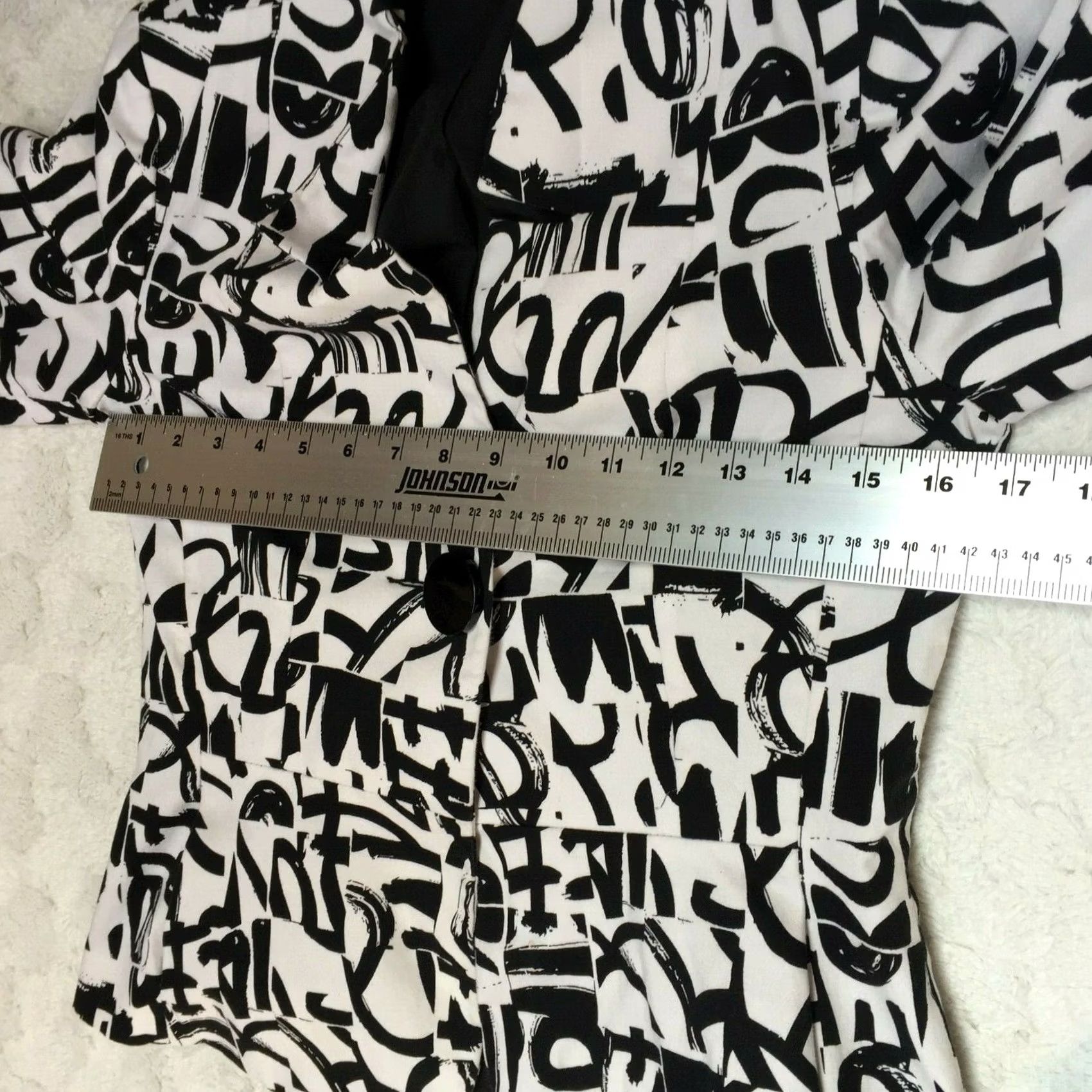 Vintage Robert Kitchen Canada Women's Sz 4 White Black Printed One-Button Blazer Jacket Casual Shirt/Blazer Size S / US 4 / IT 40 - 3 Thumbnail