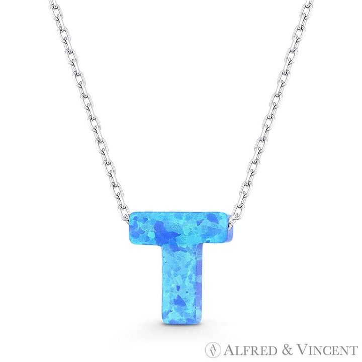 Other Blue Lab Opal Initial "T" Pendant Anchor Chain Necklace Size ONE SIZE - 1 Preview