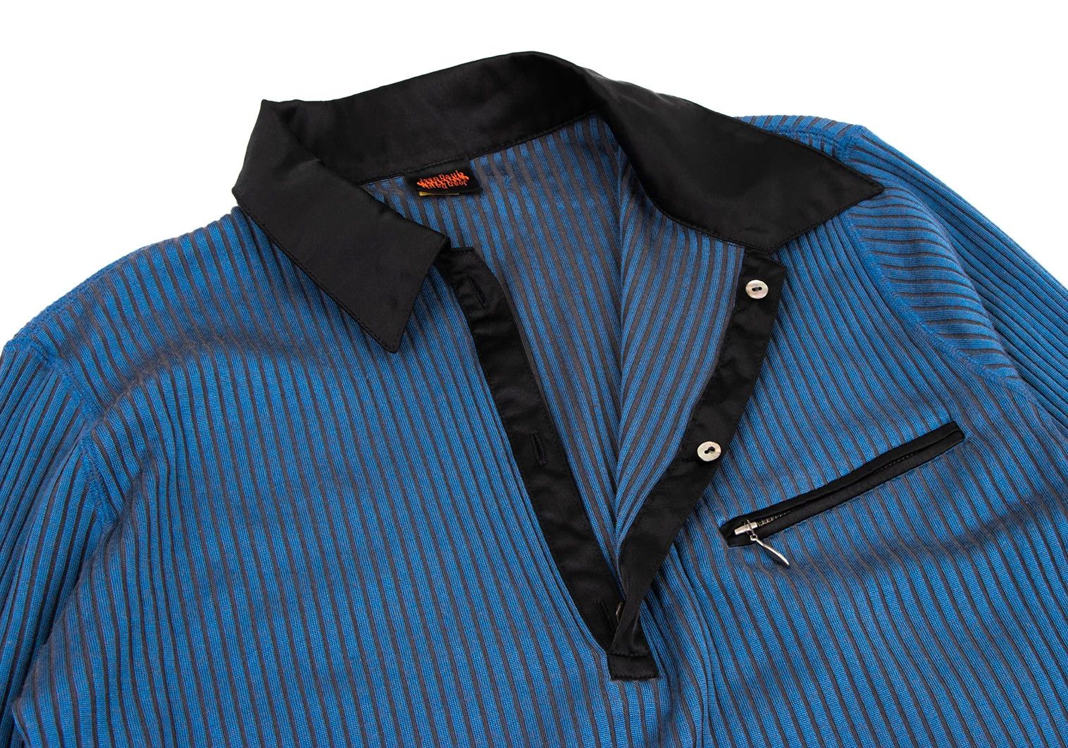 Jean Paul Gaultier Satin Color Ribbed Long Sleeve Polo Shirt in Blue Black Size US M / EU 48-50 / 2 - 4 Thumbnail