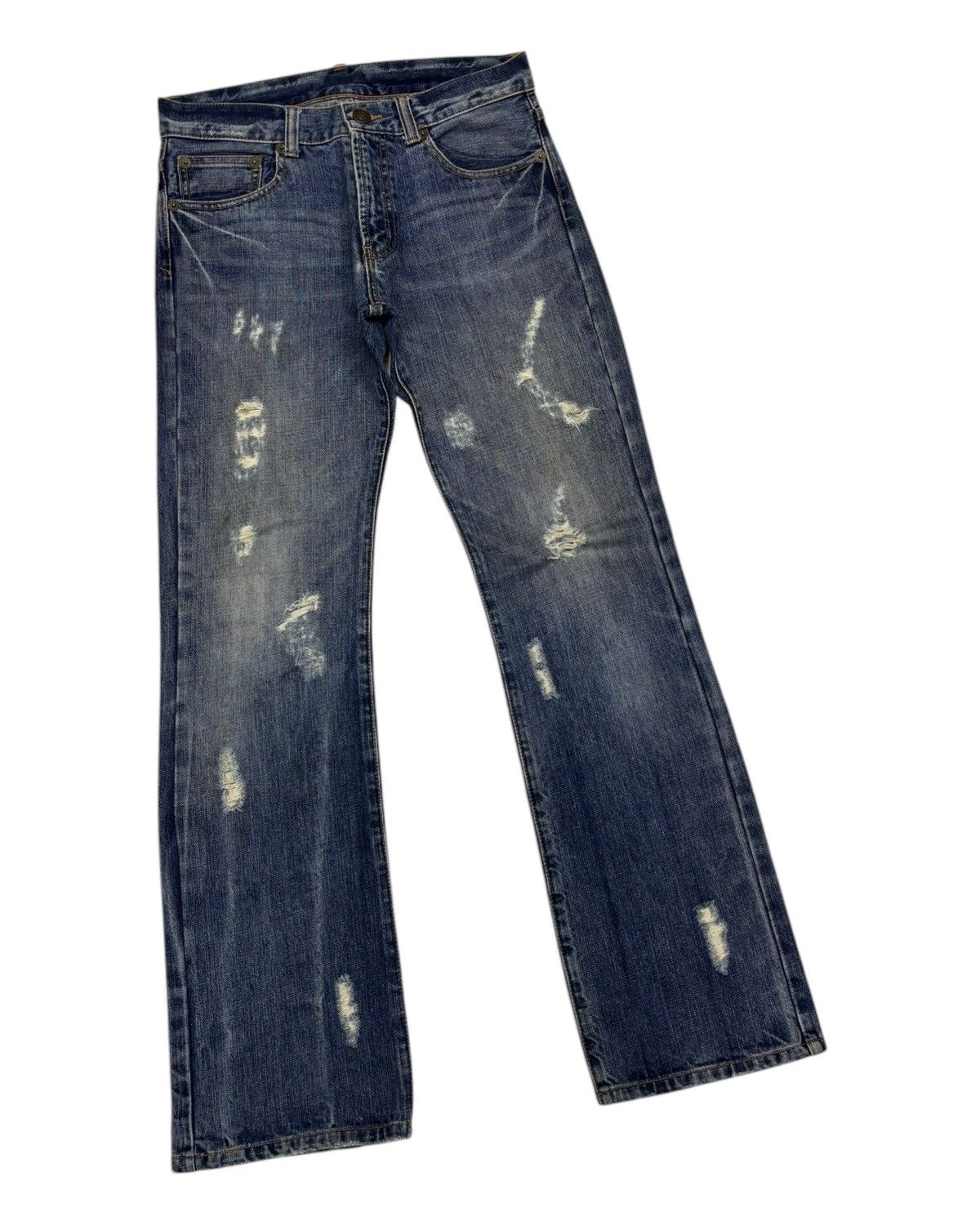 If Six Was Nine Vintage Skulls Ripped Japanese Denim Flare Jeans PPFM style Size US 32 / EU 48 - 3 Thumbnail
