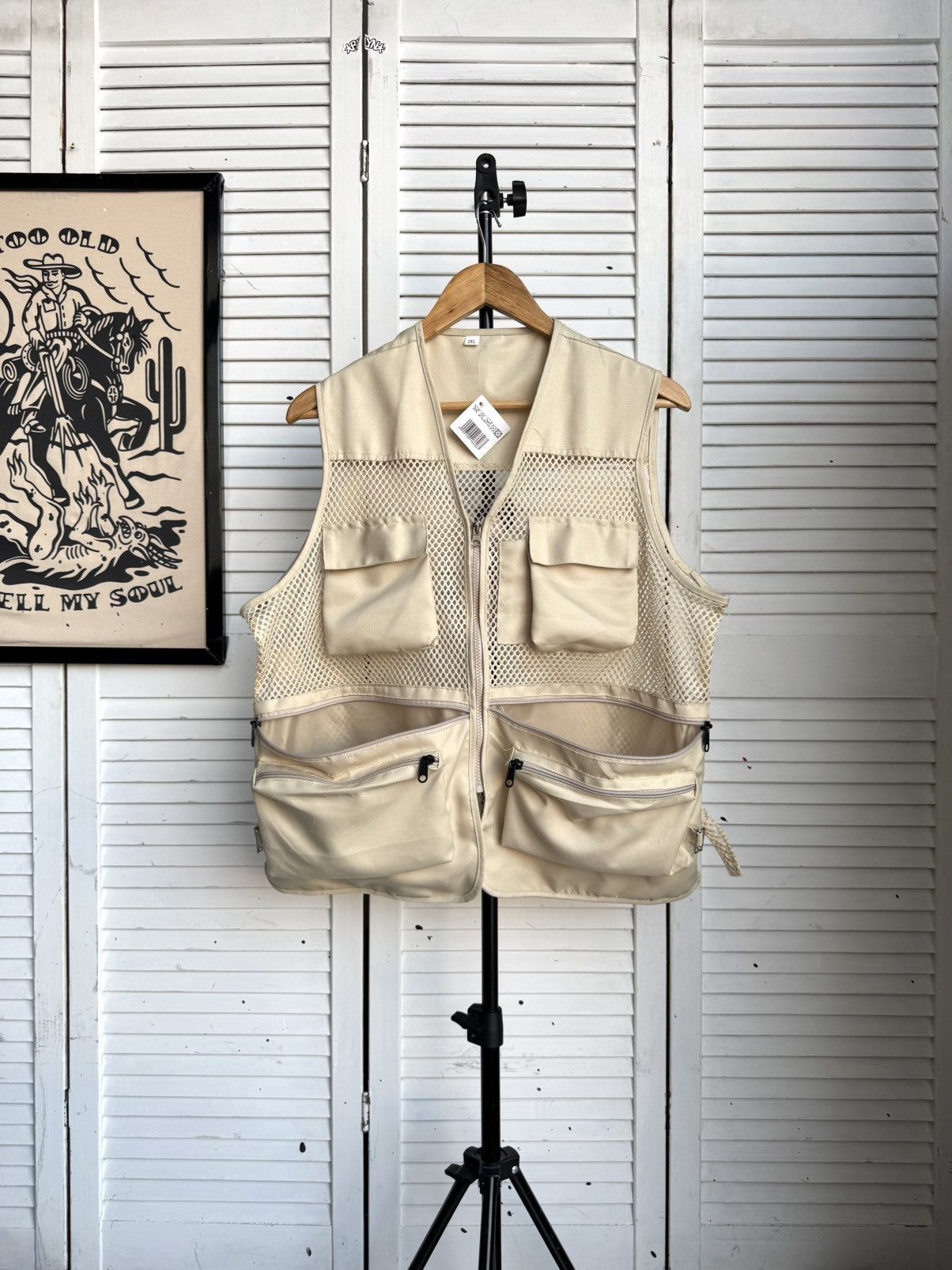 Vintage Utility Fishing Vest Mesh Multi Pocket Beige Tactical Size US XL / EU 56 / 4 - 2 Thumbnail