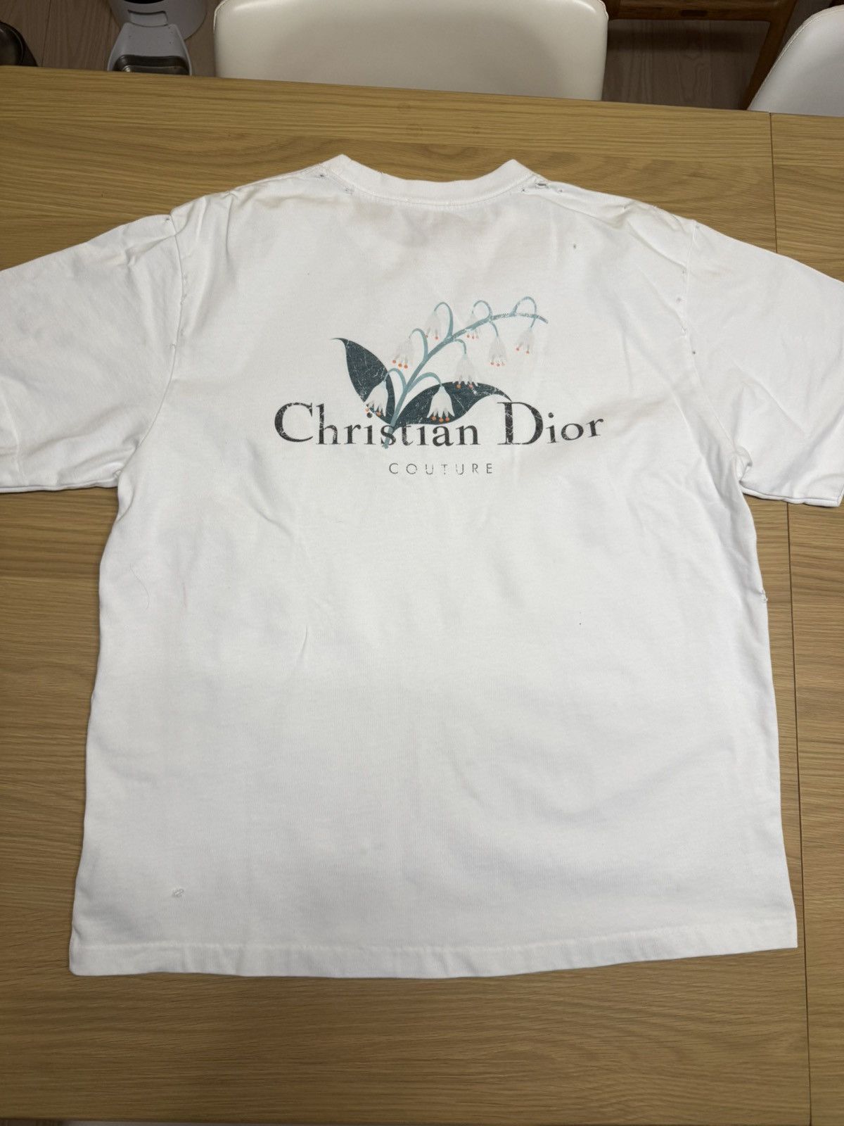 Dior Christian Dior Distressed Tee Lily Print -XL Size US XL / EU 56 / 4 - 1 Thumbnail