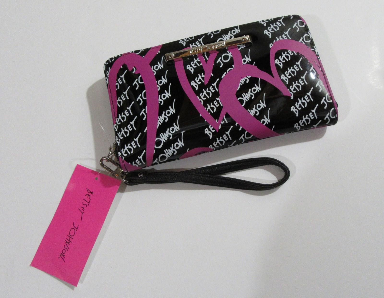 Designer Betsey Johnson Zip Around Wristlet Wallet Black Pink Hearts Size ONE SIZE - 3 Thumbnail