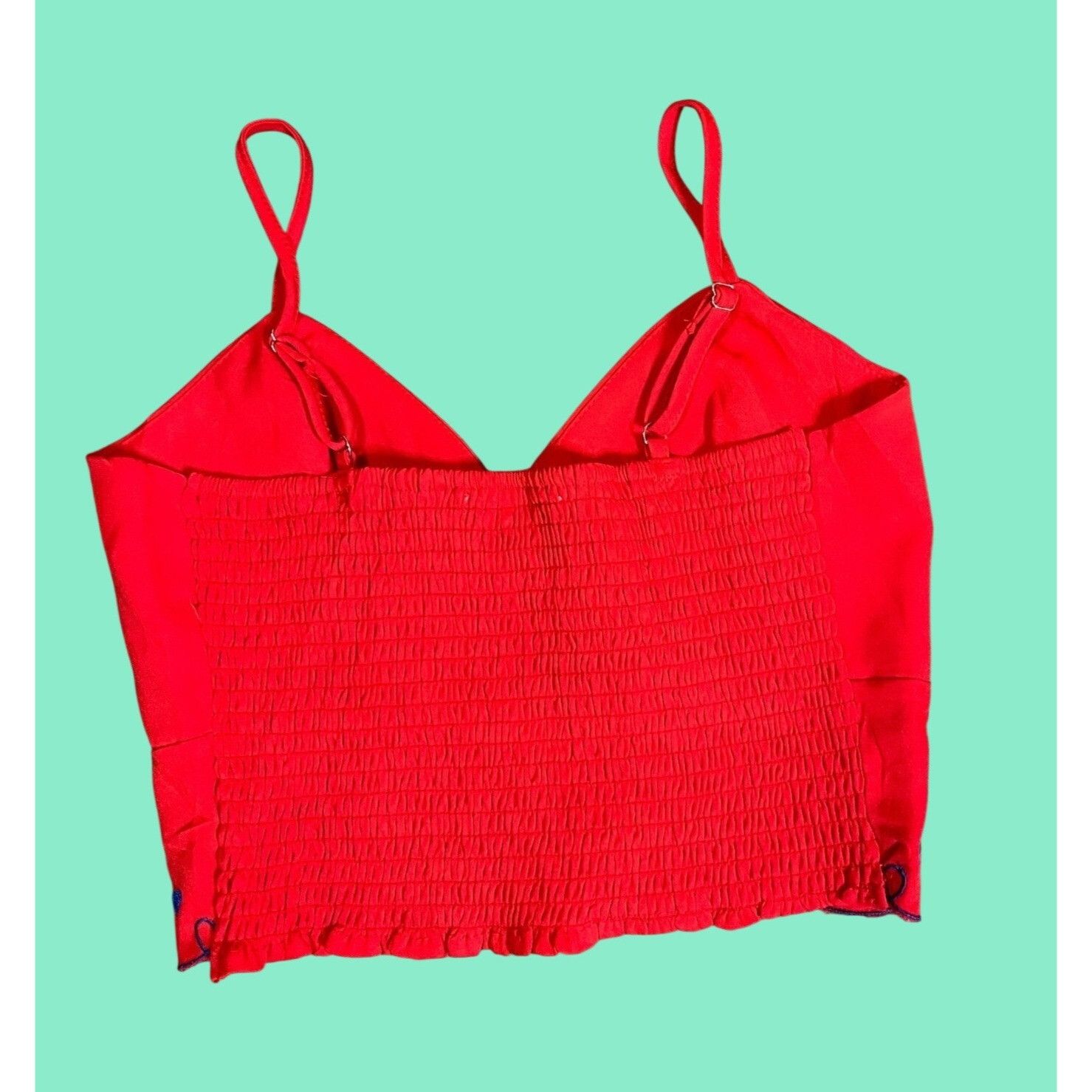 Other Red Cropped Tank Top With Blue Embroidered Heart Trim Size M / US 6-8 / IT 42-44 - 2 Thumbnail