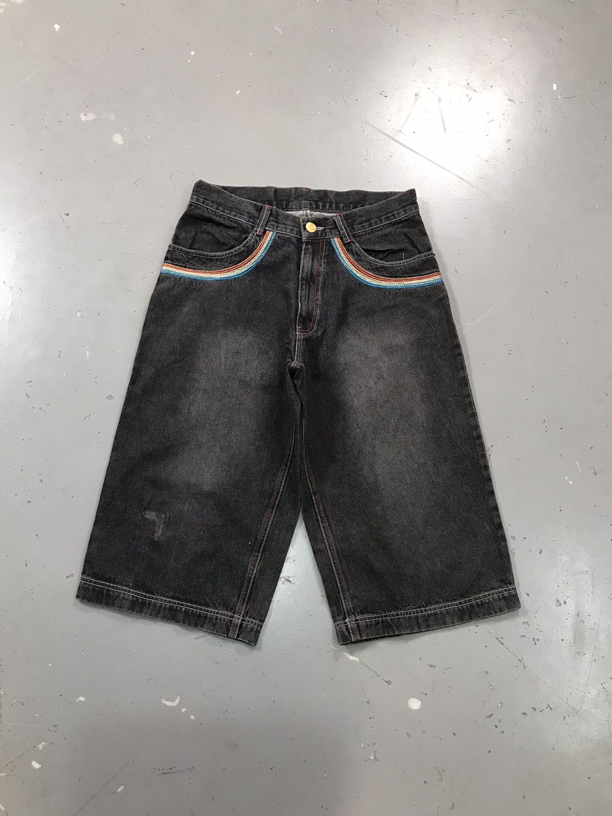 JNCO × Southpole × Vintage Vintage faded Y2K rainbow stitch denim jort Size US 32 / EU 48 - 1 Thumbnail