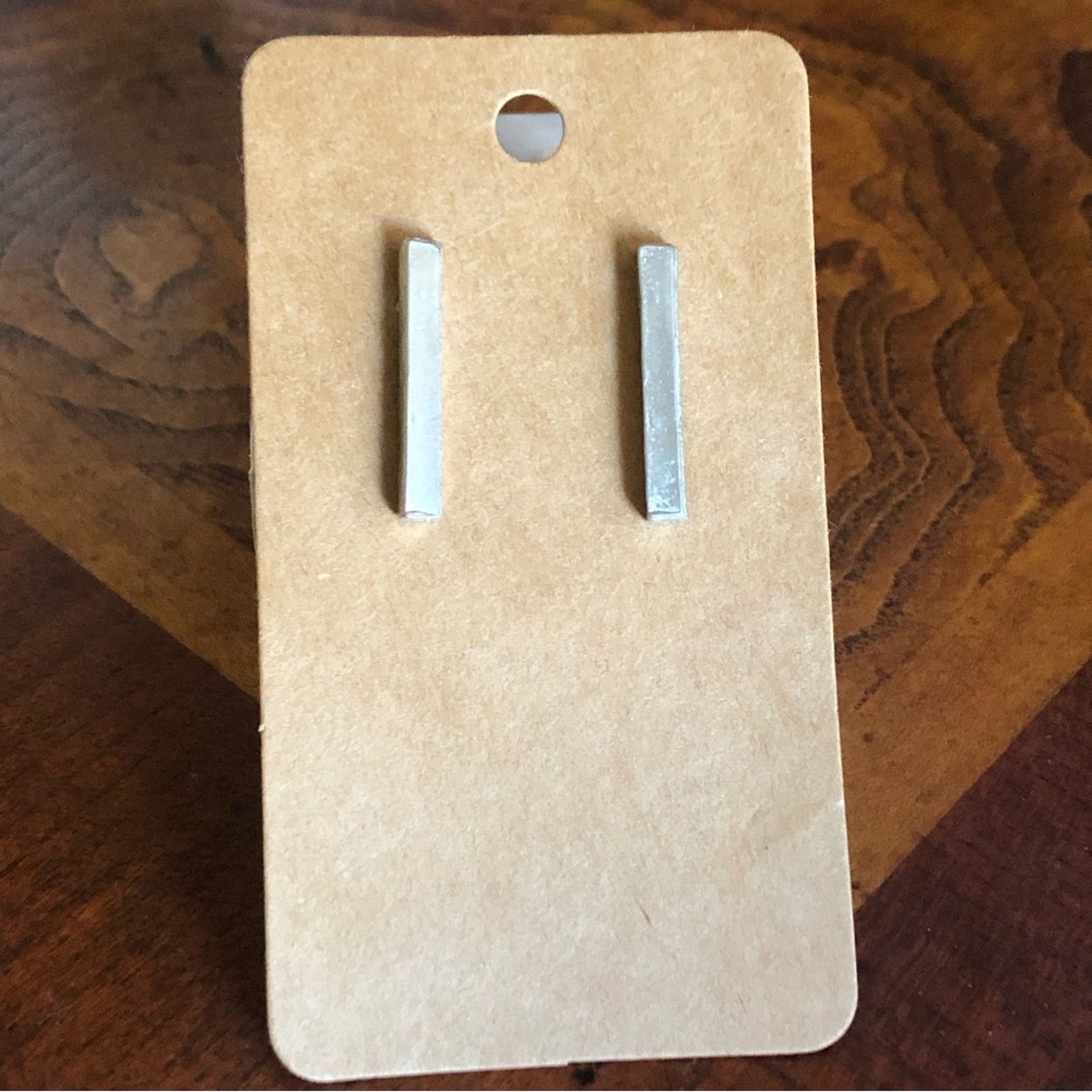 Vintage Artist signed elongated silver bar pierced earrings Size ONE SIZE - 3 Thumbnail