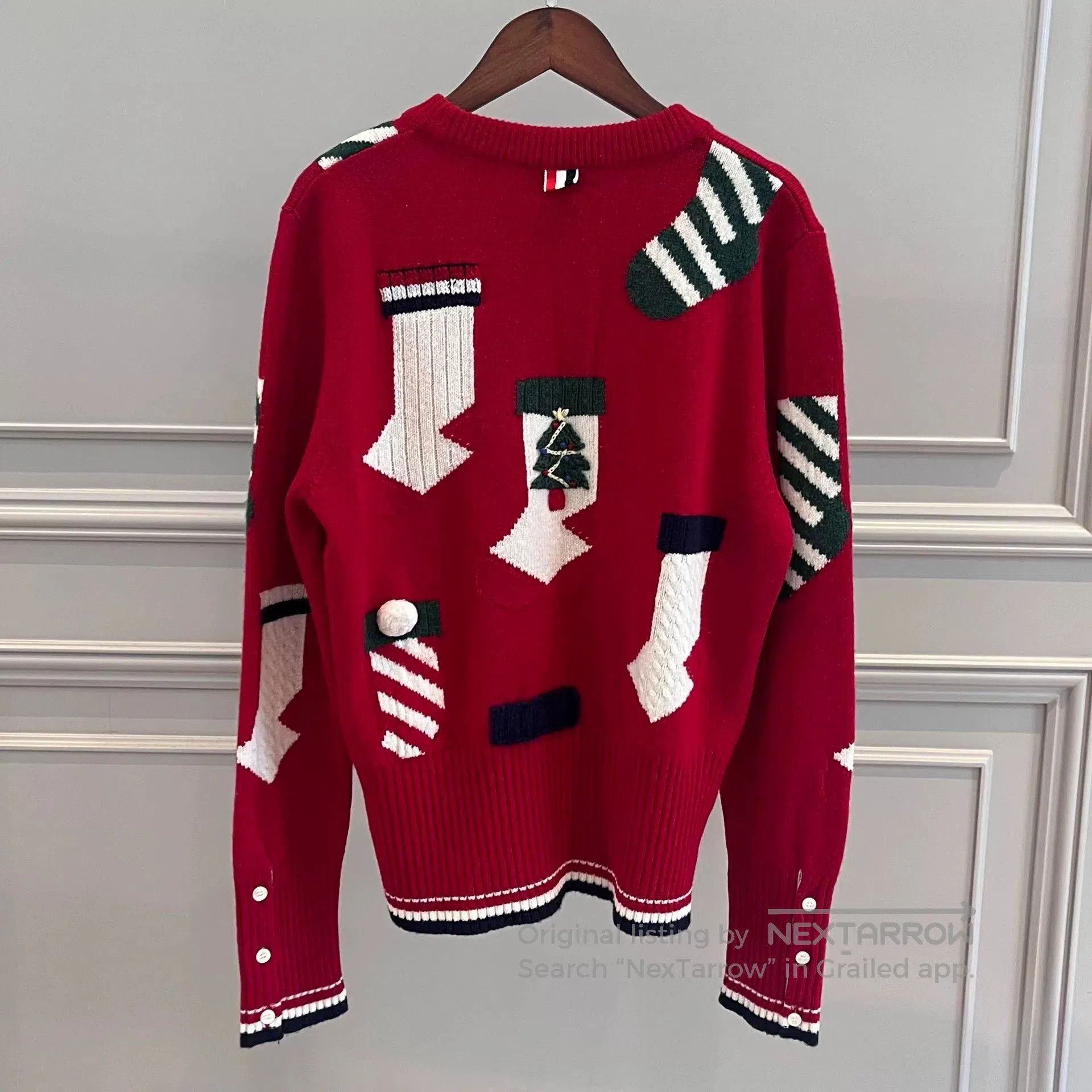 red knitted wool Christmas sweater.