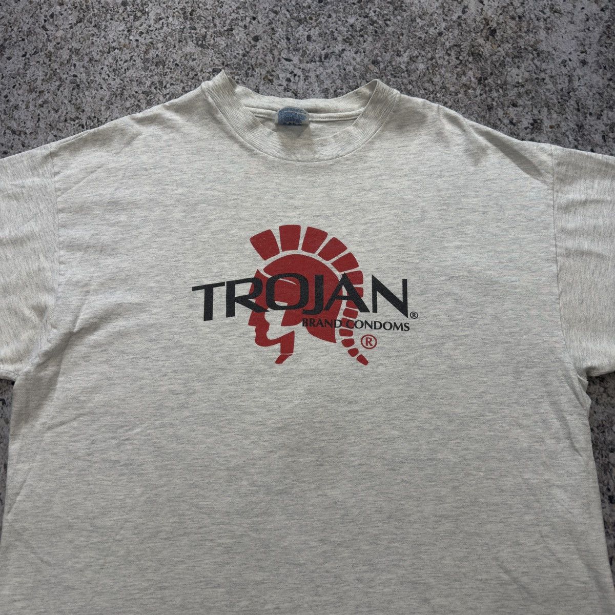 Vintage Vintage 90s Trojan Condoms Shirt Thrashed Faded ERD Grunge Size US XL / EU 56 / 4 - 4 Thumbnail