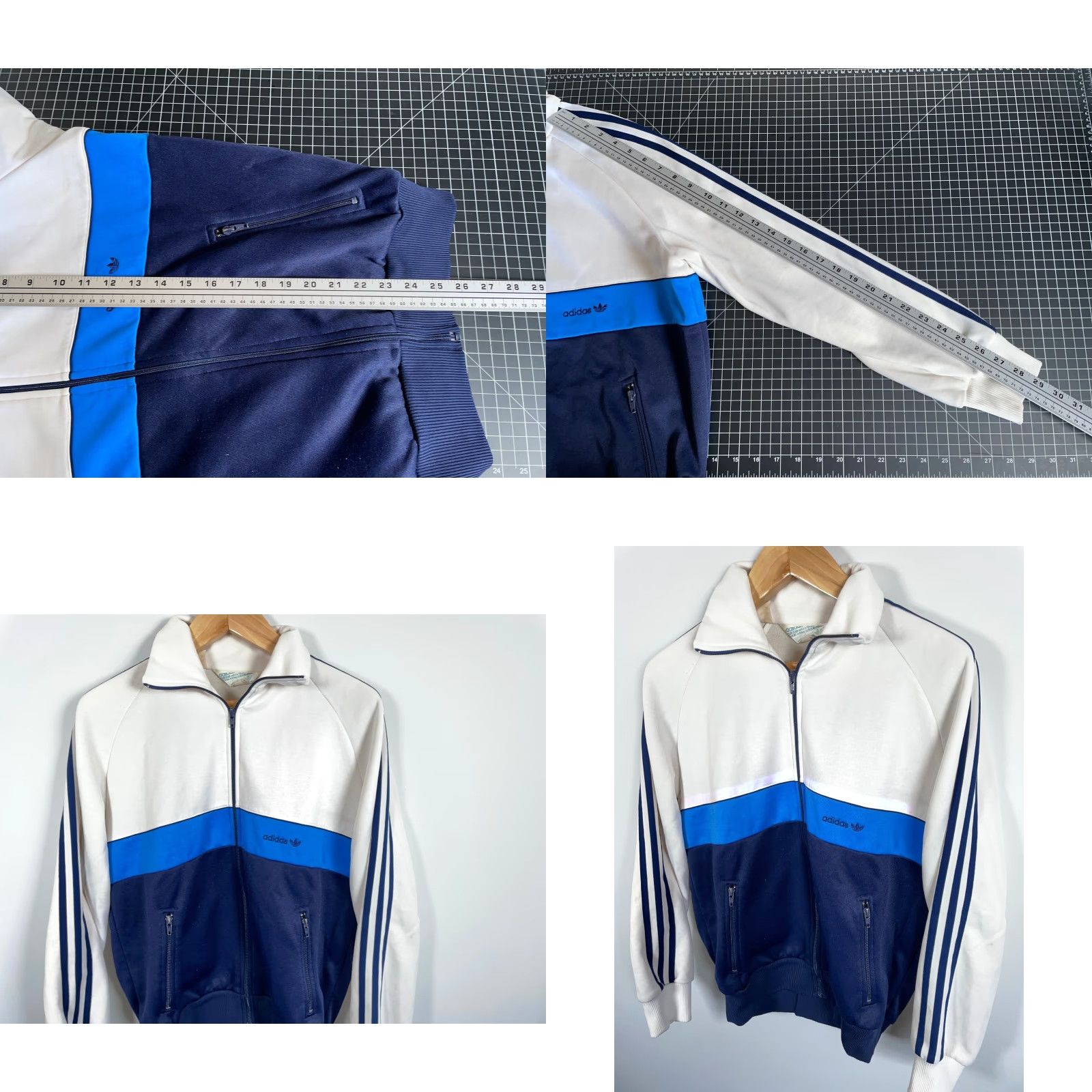 Adidas VINTAGE adidas Track Jacket Mens M White Blue Striped 80s 90s Hip Hop Retro Full Zip Pockets Unlined Zip Stand-Up Collar Regular Fit Casual Size US M / EU 48-50 / 2 - 8 Thumbnail
