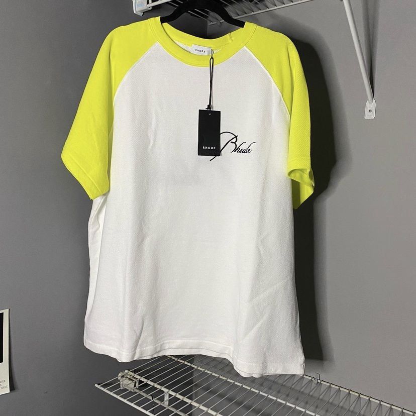 image of Rhude White & Yellow Pique Raglan T-Shirt Xl, Men's